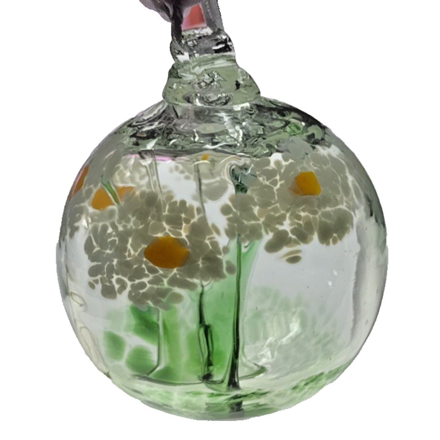 Kitras Glass Blown Long Stem Daisy Flower Blossom Ball Hanging Ornament Orb