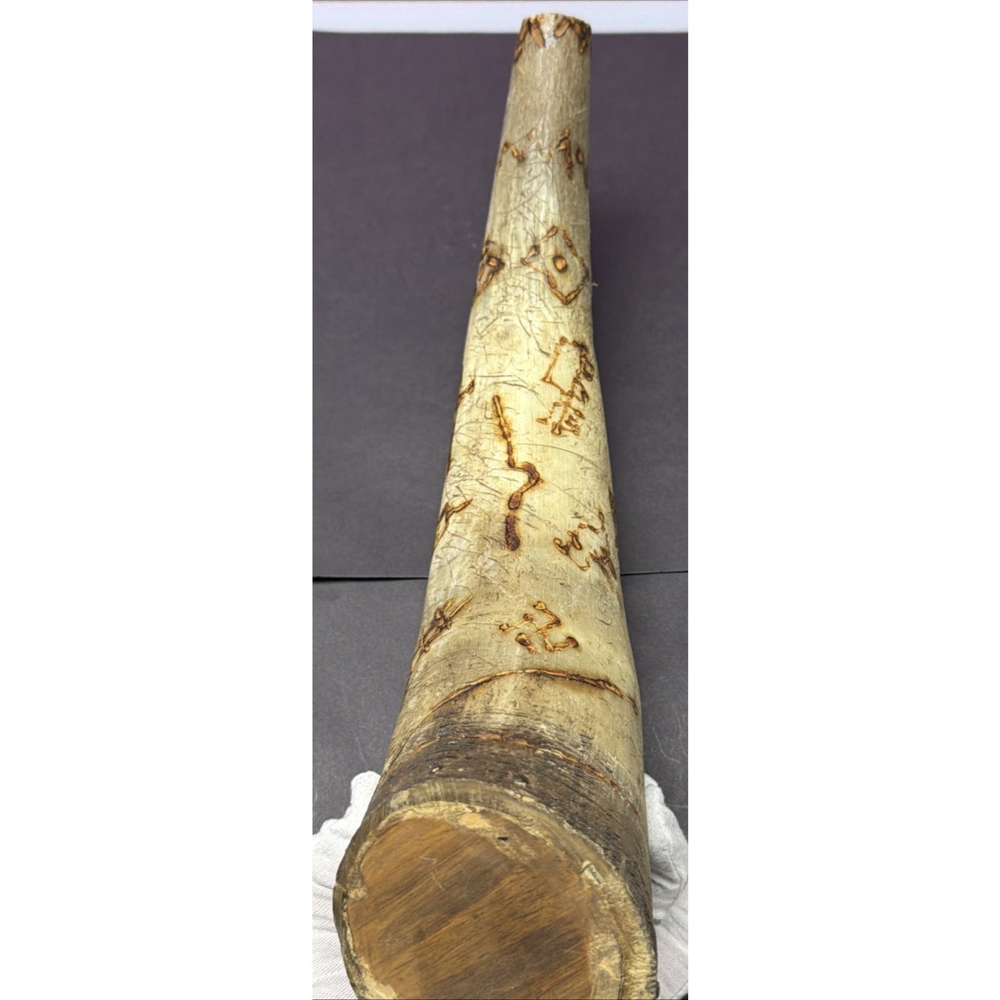 Old Powder Horn Vessel Branded Scrimshaw Engraved Symbols Initials As Is Read