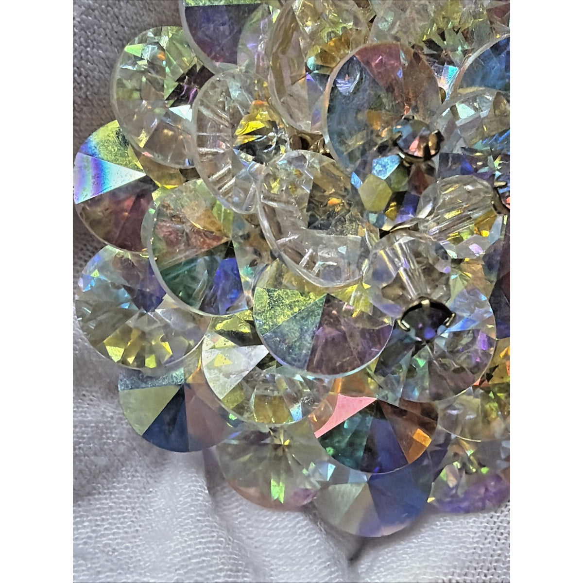 Vintage AB Crystal Faceted Rhinestone Brooch Rivoli Beaded