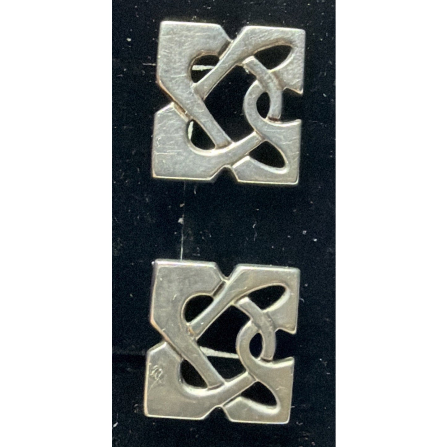 Vtg Dublin Ireland Celtic Stud Earrings Cut Out Square Sterling Signed No Backs
