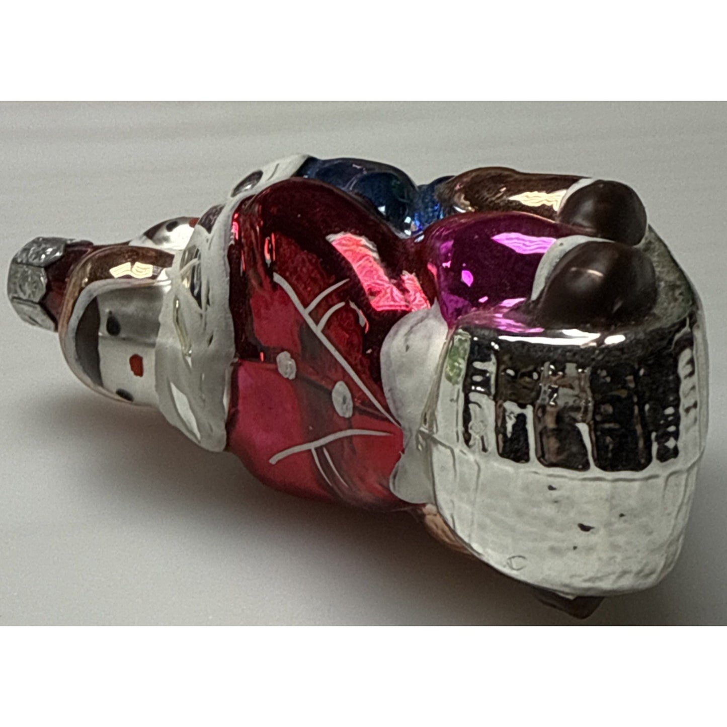 Vtg Blown Mercury Glass Christmas Ornament Figural Children on Sled Hand Painted