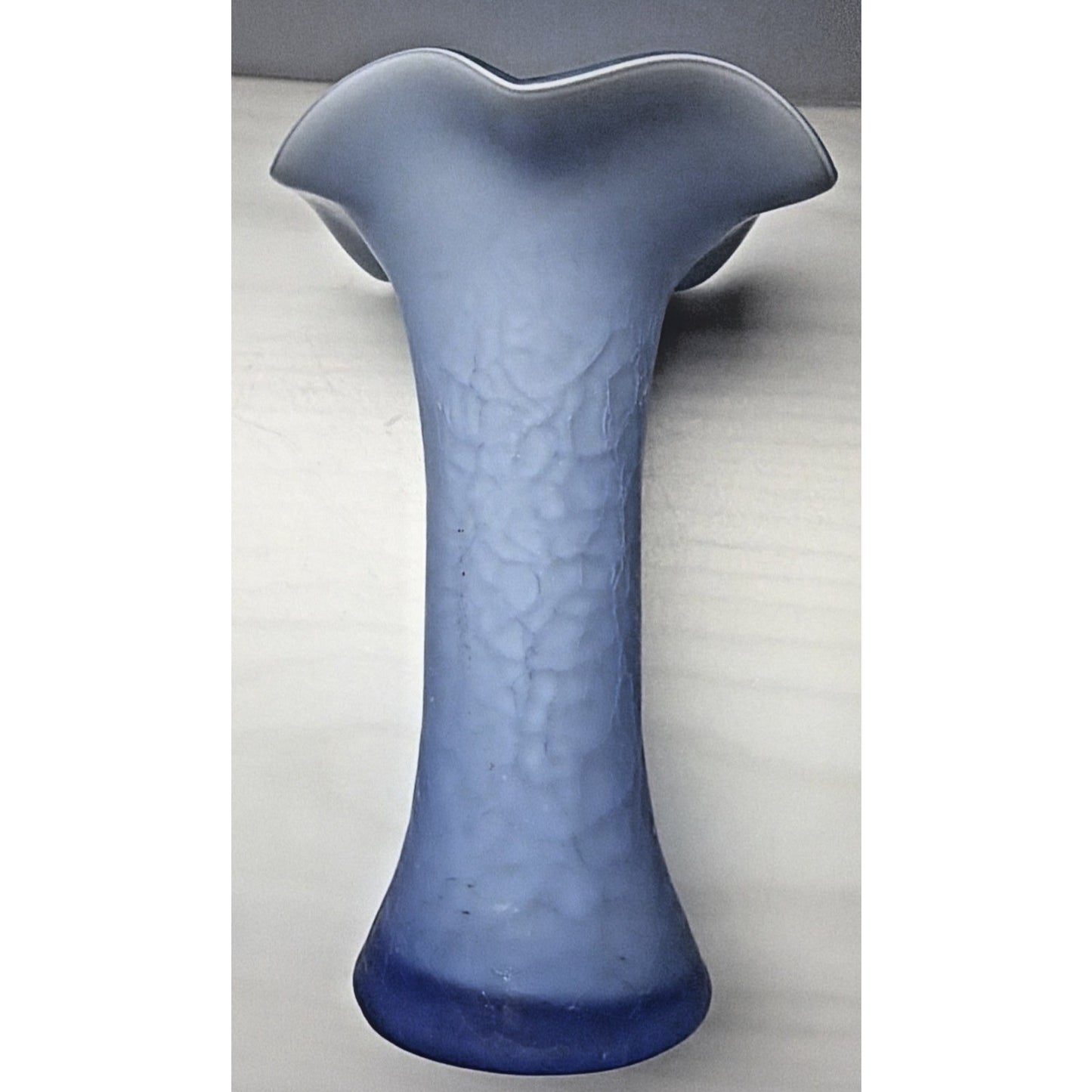 Victorian Powder Blue Crackle Glass Jack Pulpit Vase Cased White Purple Glow