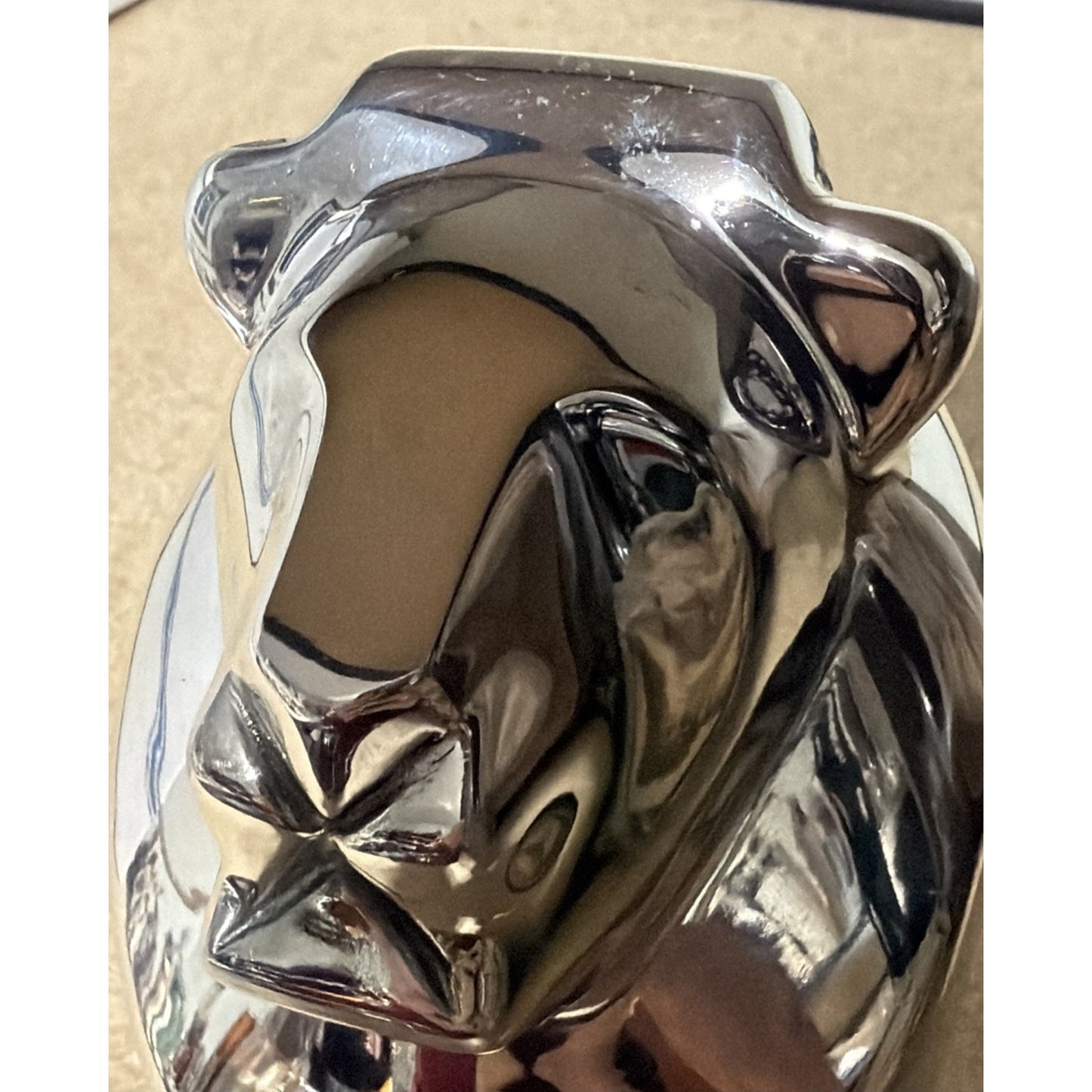 MCM Cast Metal Aluminum Chrome Lion Paperweight Statue Heavy Ornament