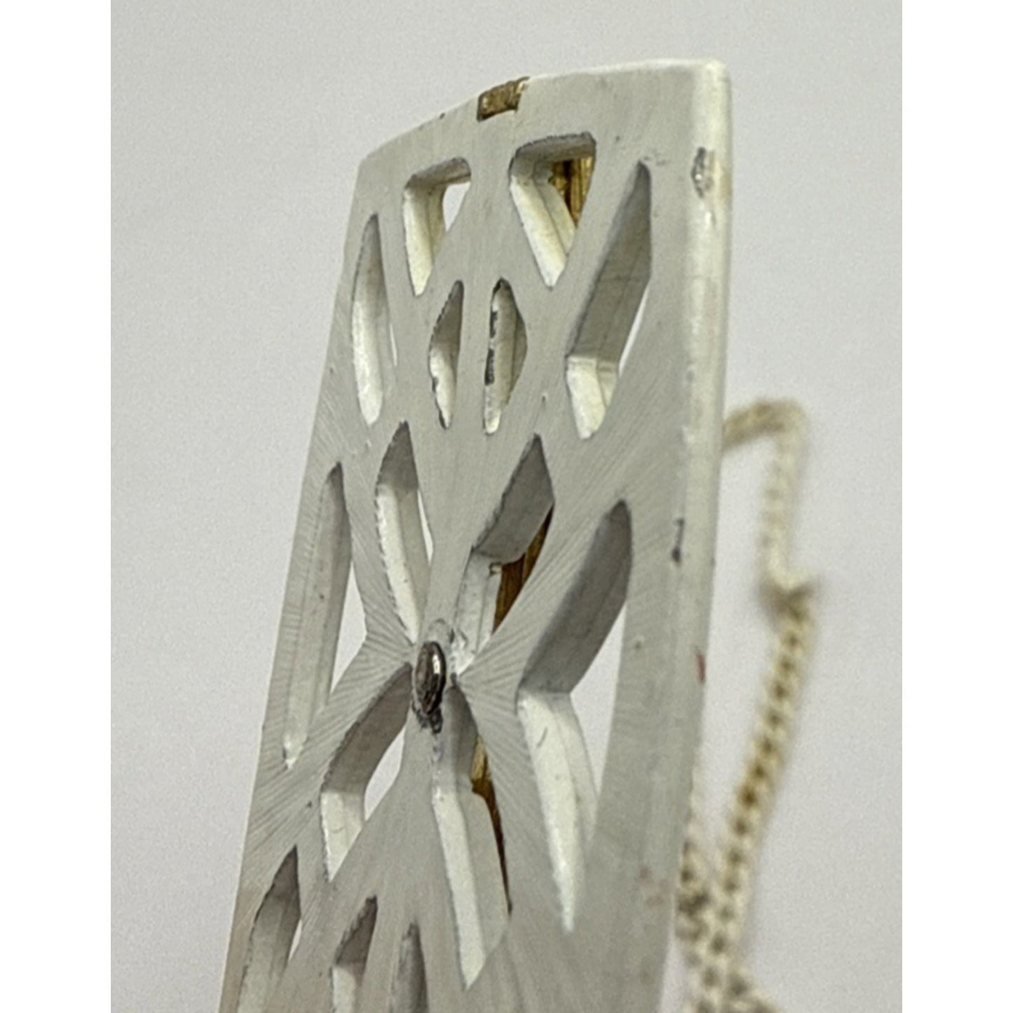 Vintage Crown Trifari Modernist White Enamel Necklace Pendant Gold Geometric