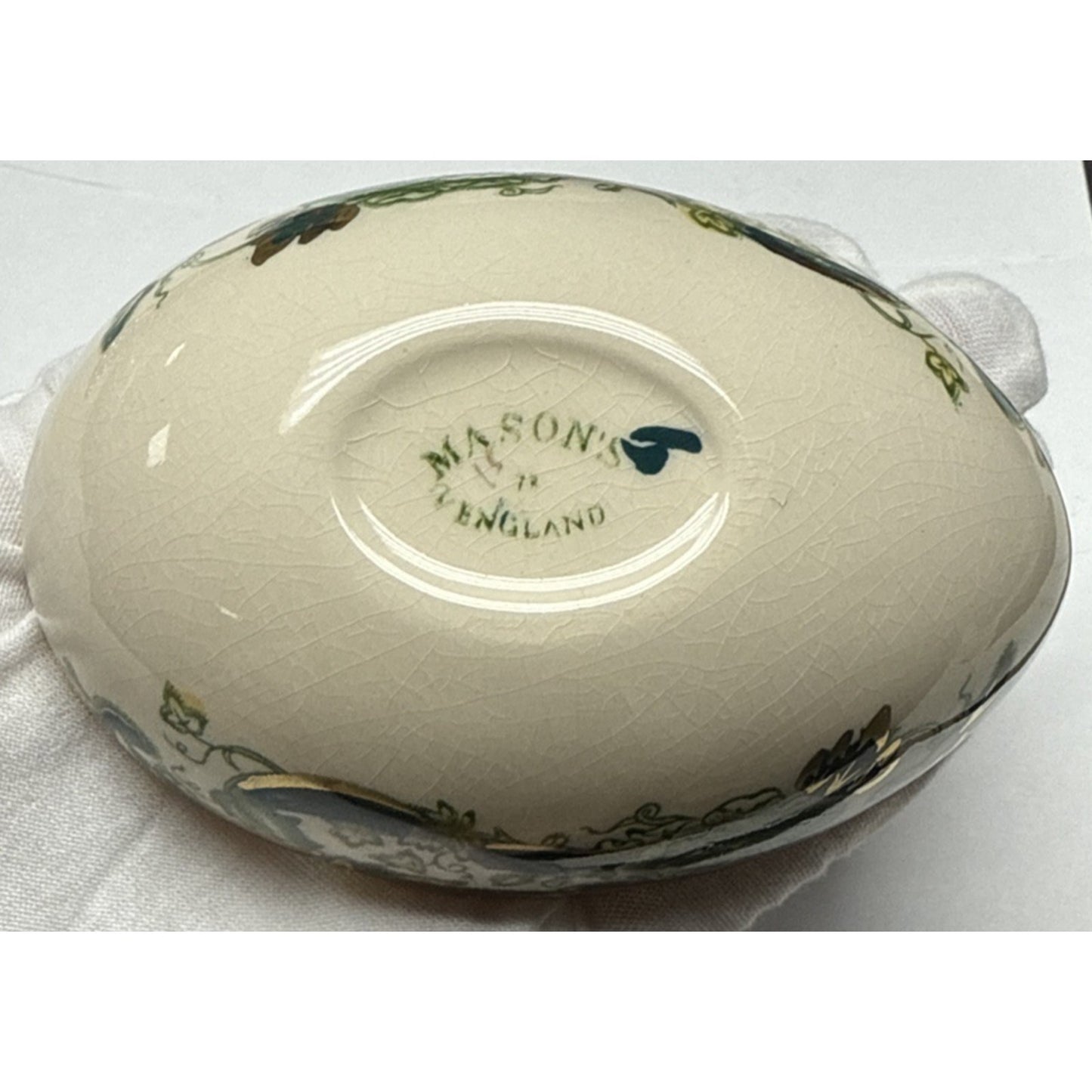 Vintage Mason’s Ironstone Chartreuse Green Egg Trinket Box Gold Floral
