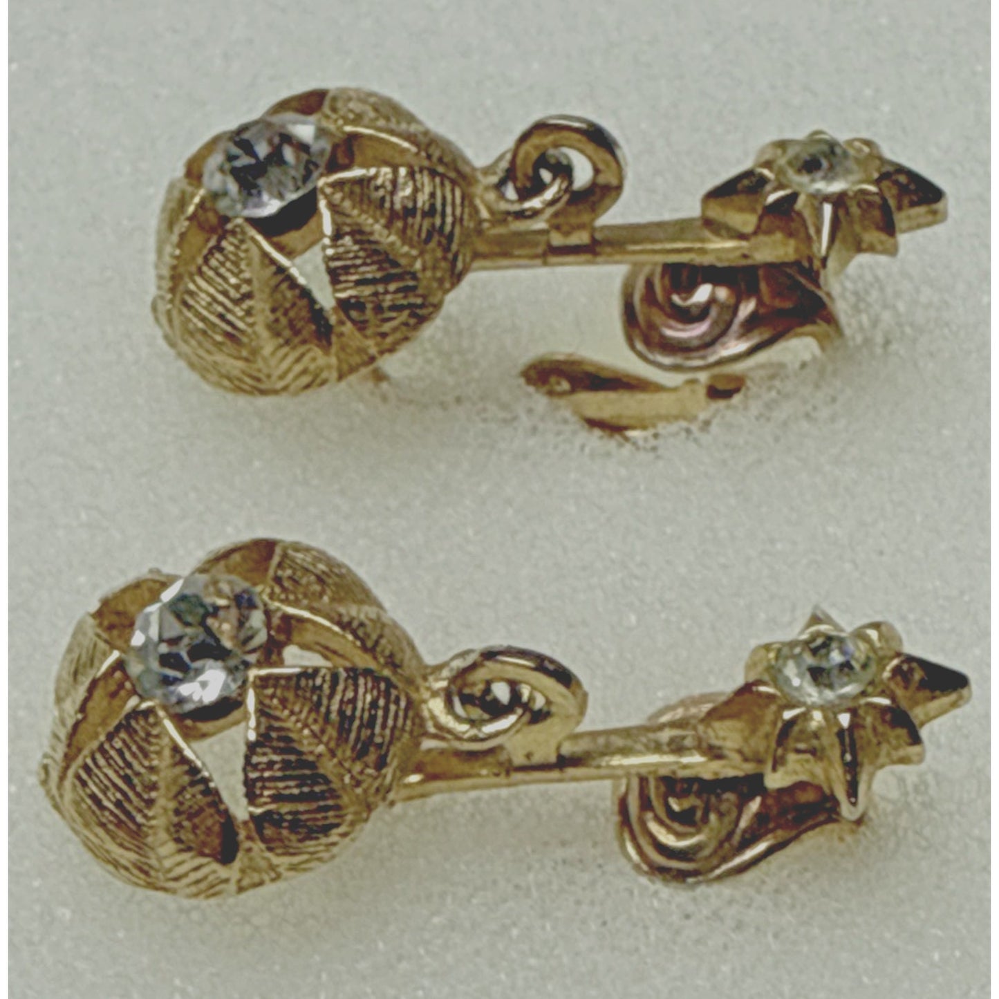 Vintage Atomic Starburst Star Clip On Dangle Earrings Rhinestone