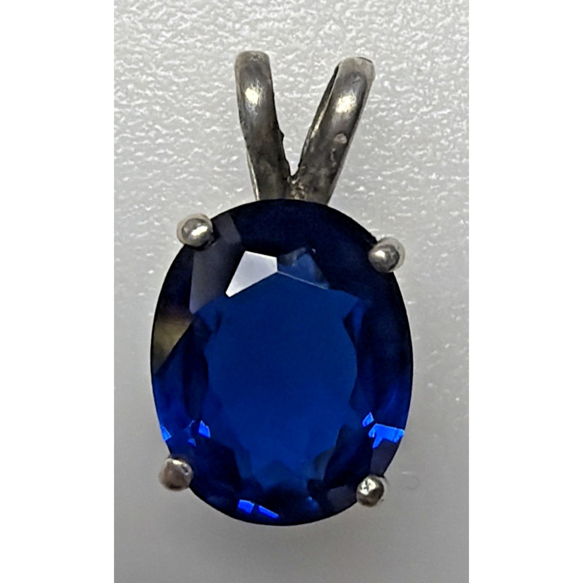 Sapphire Spinel Glass Oval Cut Solitaire Sterling Silver Pendant UV Reactive As