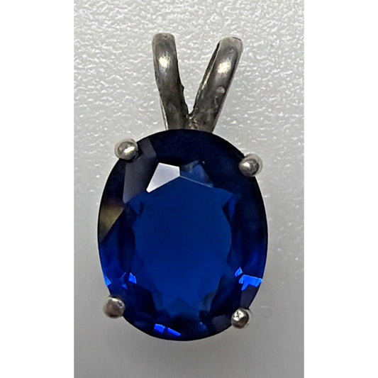 Sapphire Spinel Glass Oval Cut Solitaire Sterling Silver Pendant UV Reactive As
