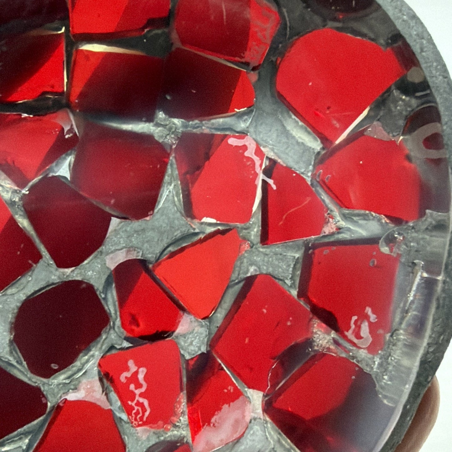 Vintage Mosaic Stained Glass Artisanal Heart Tile Paperweight Clear Bottom