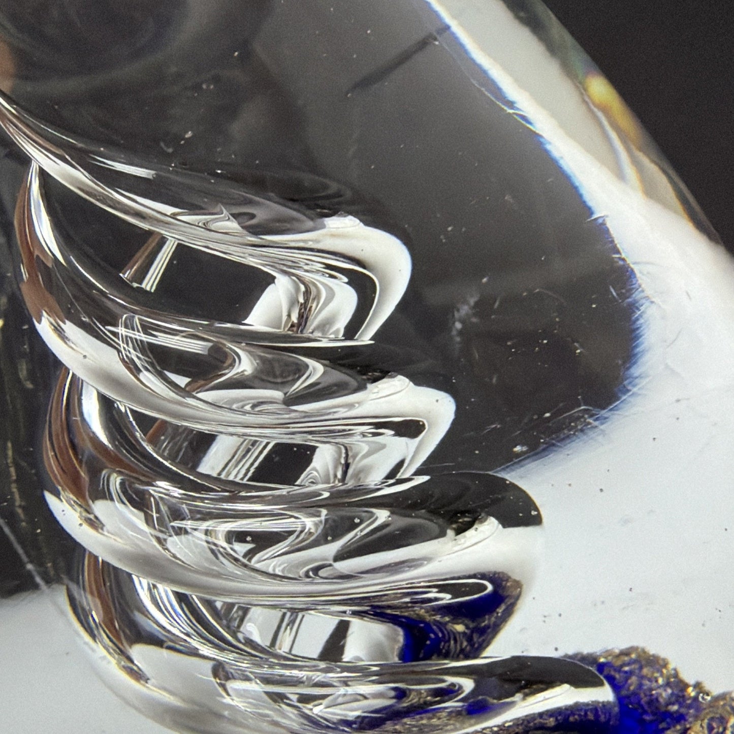 Vtg Large Art Glass Egg Paperweight Spiral Ribbon Cobalt Blue Aventurine Gold