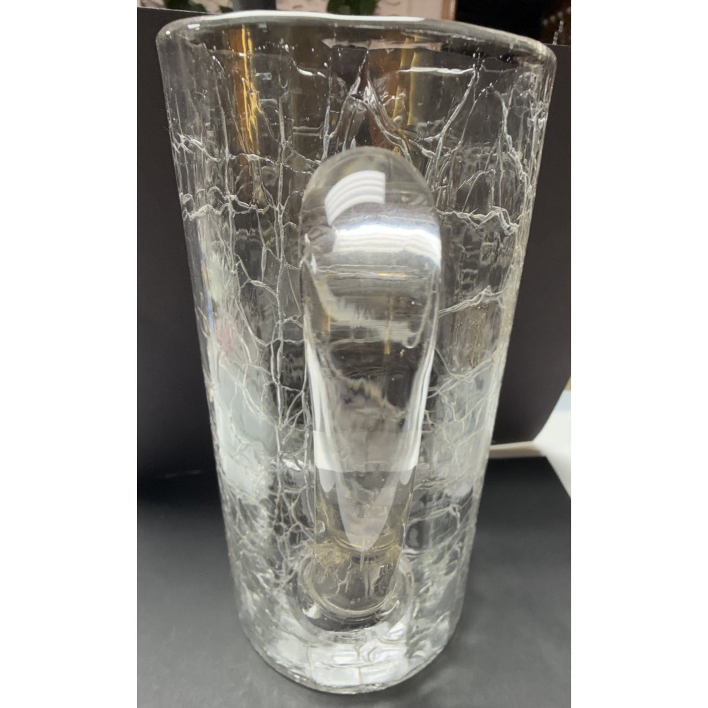 Victorian Kralik Loetz Moser Art Nouveau Glass Pitcher Jug Clear Crackle Ribbed