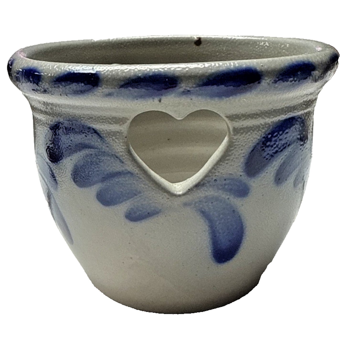 Vintage Eldreth Pottery Salt Glaze Reticulated Heart Crock Bowl Candle Holder