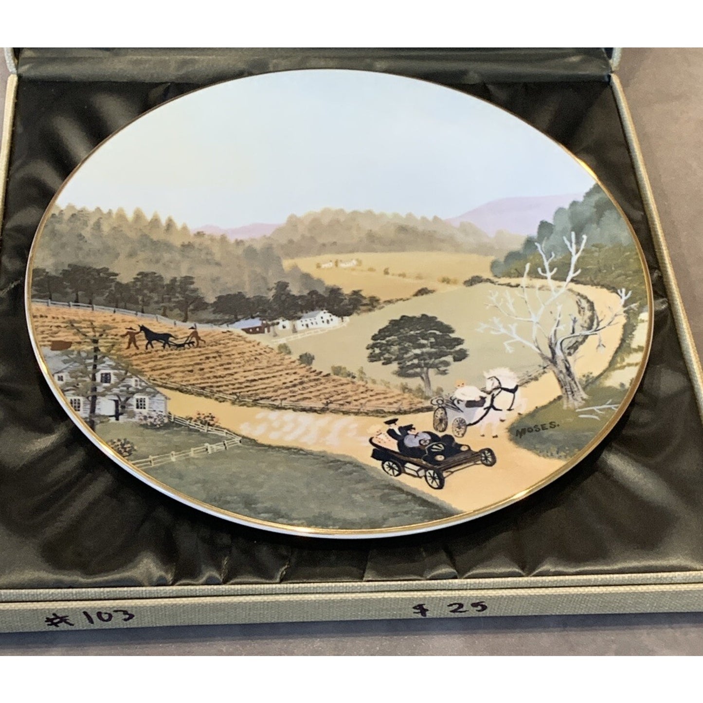 Grandma Moses Memories of America Collector Plate The Old Automobile COA Case