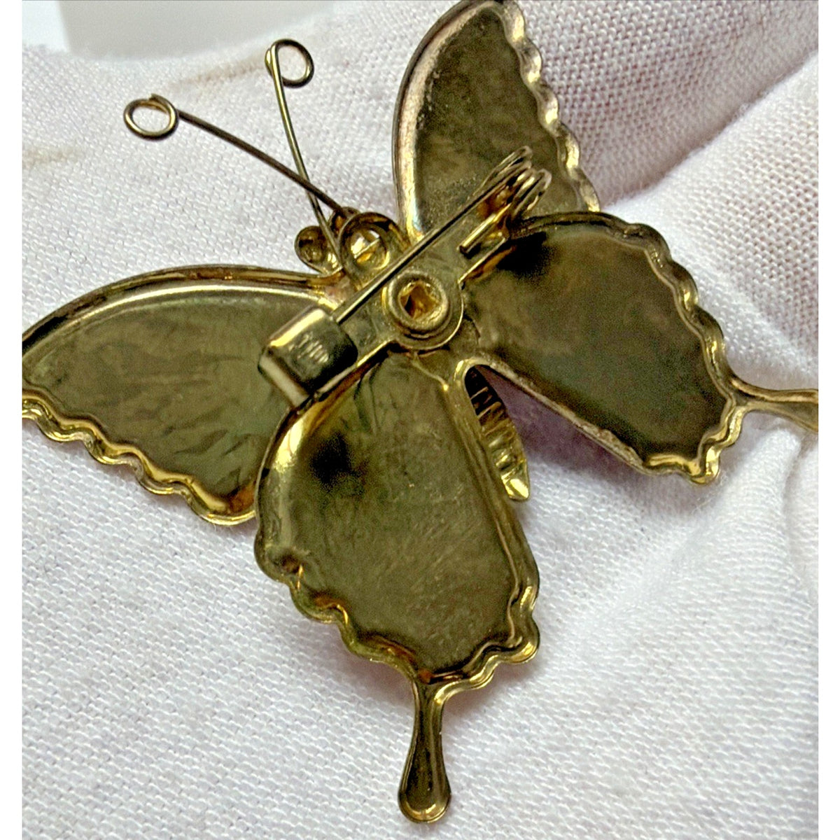 Vintage Lot of 2 Enamel Butterfly Brooch Monarch Red Blue Gold