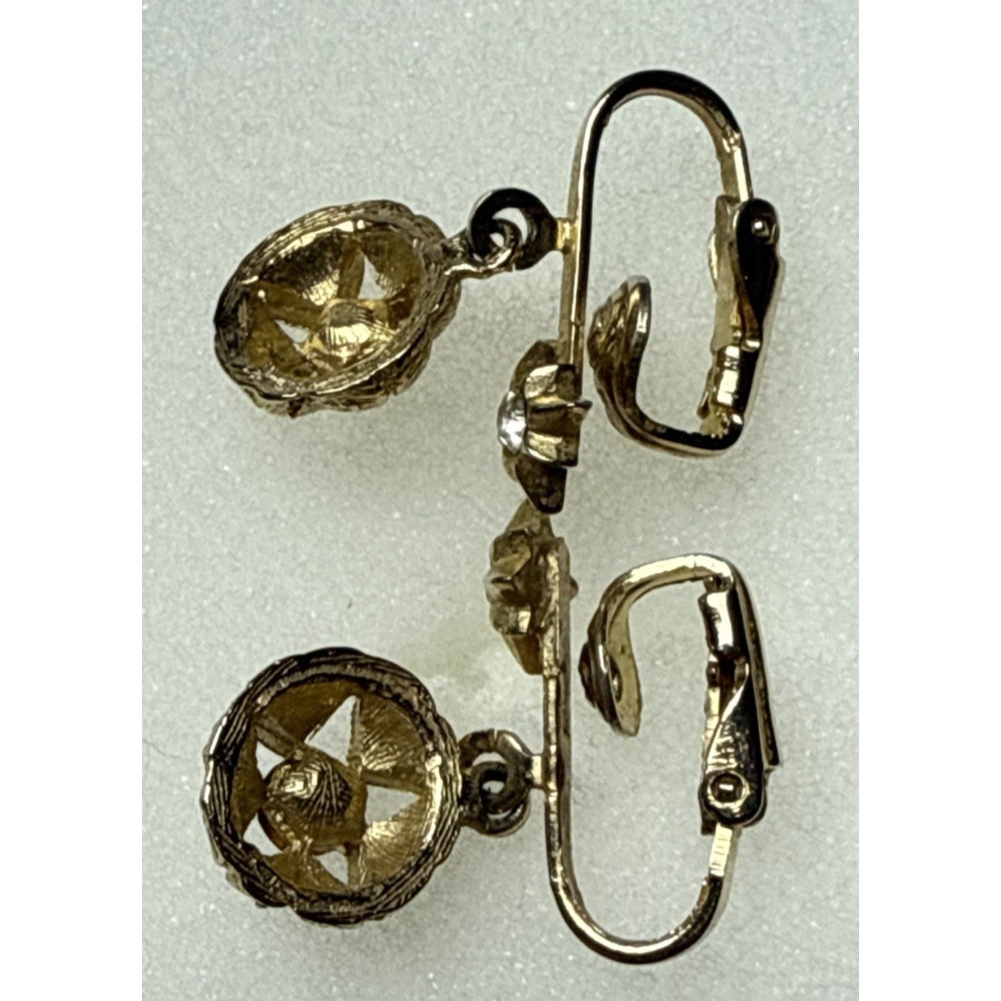 Vintage Atomic Starburst Star Clip On Dangle Earrings Rhinestone