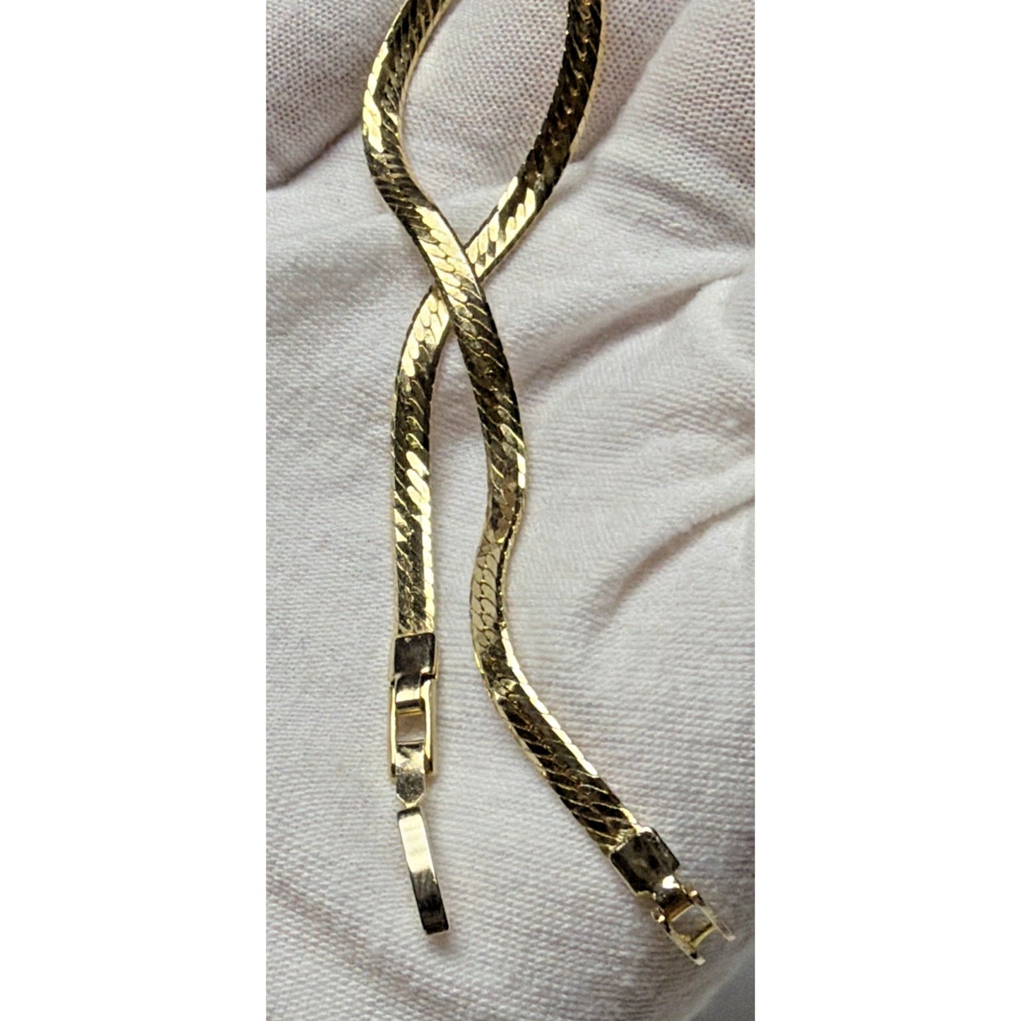 Vintage Gold Plate Herringbone Chain Bracelet Butterfly Clasp As Is