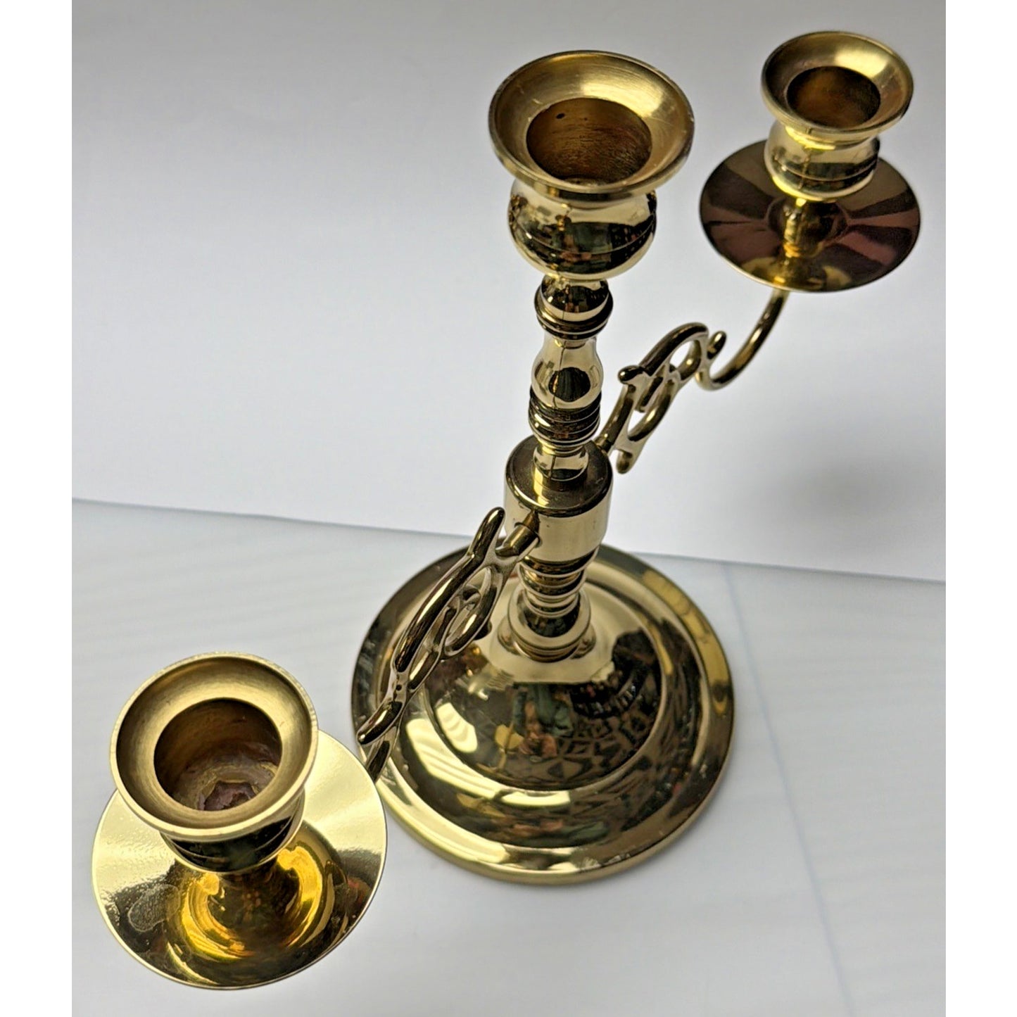 Vintage Three Arm Gold Metal Brass Candle Holder Ornate Candelabra As Is