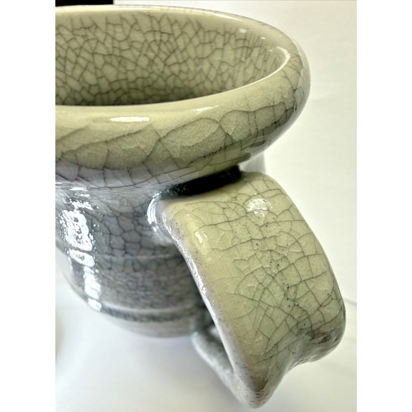 L Taylor Studio Art Pottery Large Celadon Green Crackle Glaze Mug Banded