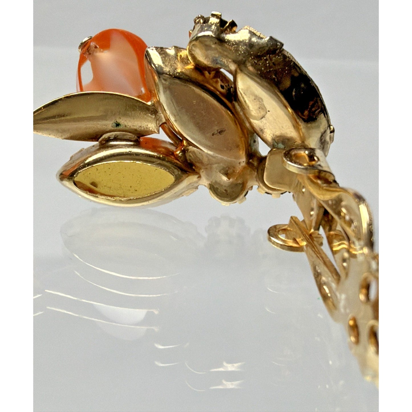 Juliana Yellow Amber Topaz Rhinestone Art Glass Window Bead Givre Clip Earrings