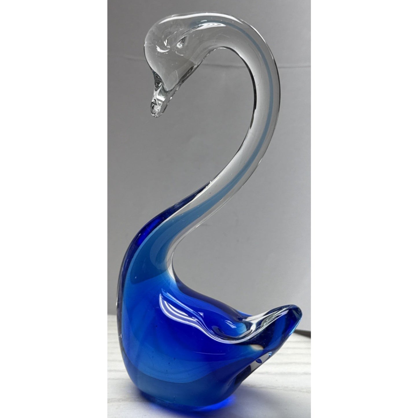 Vtg Murano Sommerso Art Glass Swan Long Neck Figurine Cobalt Blue Paperweight