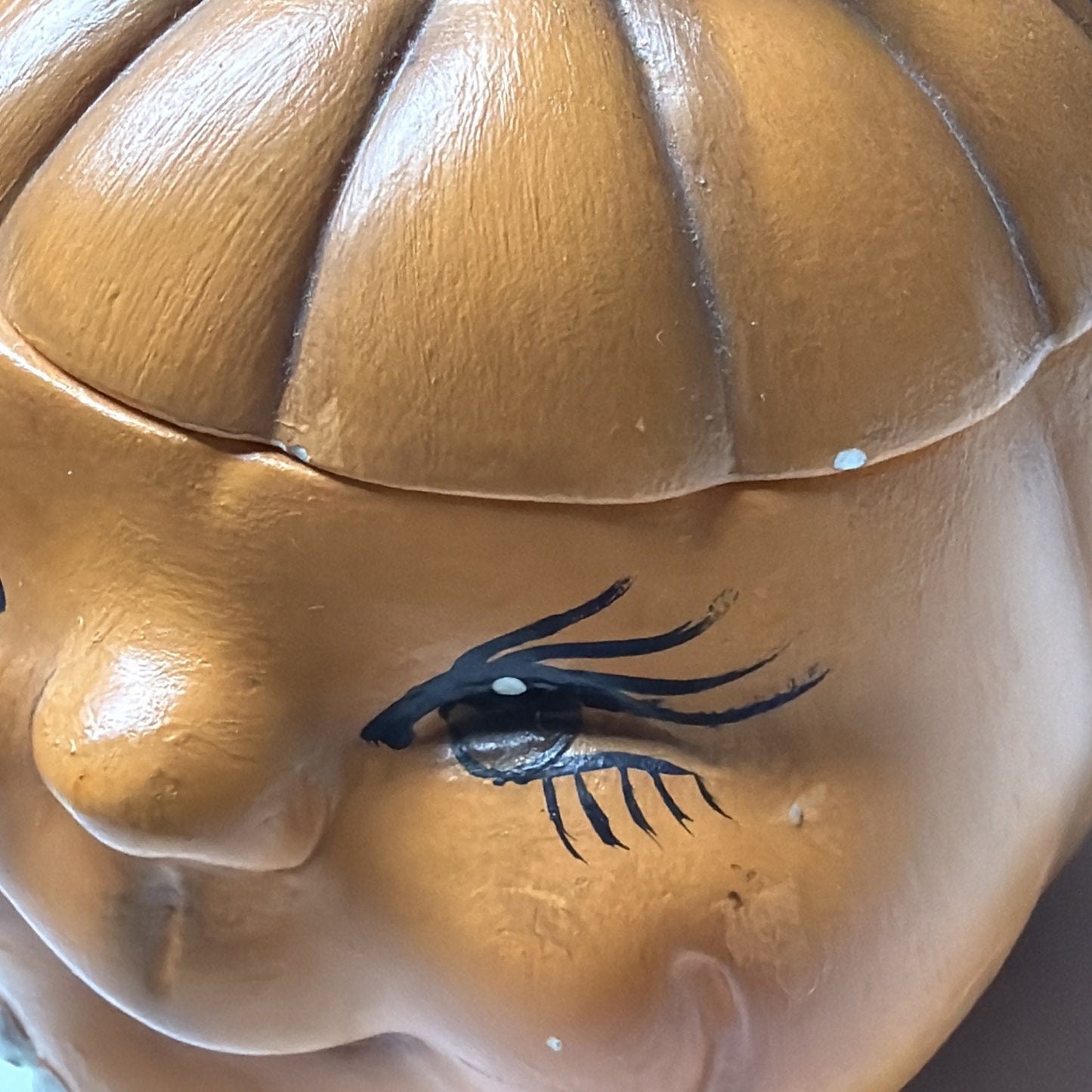 Vintage Anthropomorphic Pumpkin Face Ceramic Figurine Hand Painted Jar As Is