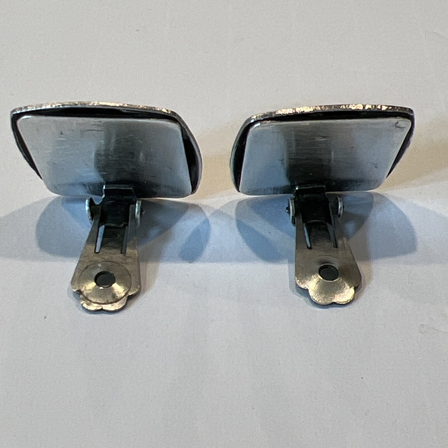 Vintage Southwestern Sterling Silver Square Round Dome Clip On Earrings
