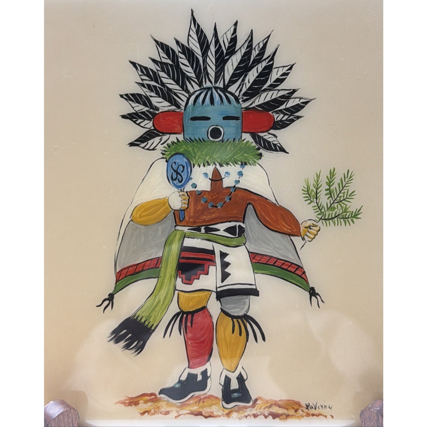 Vintage Italian Tile Hand Painted Hopi Kachina Hand Painted Signed Glazed Trivet