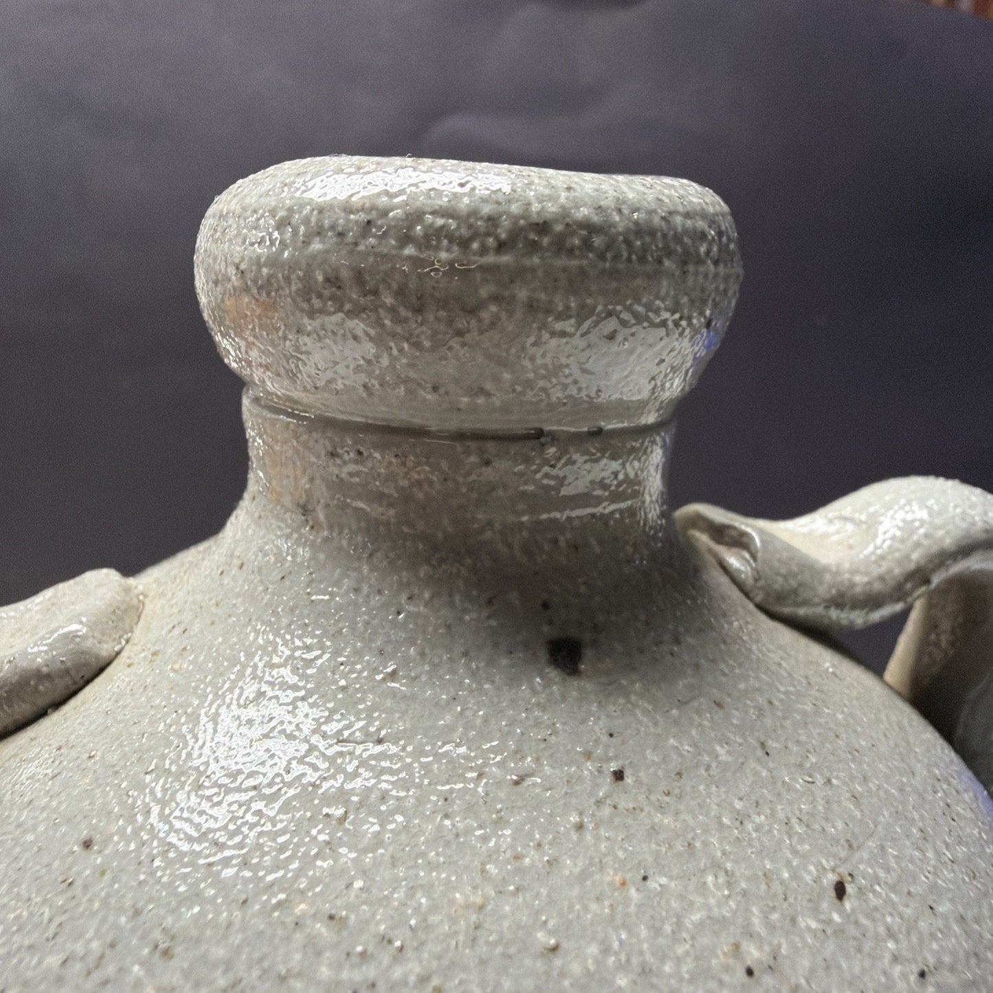 Vtg Rowe Pottery Works Salt Glazed Stoneware Jug Birdhouse Handles Bird House