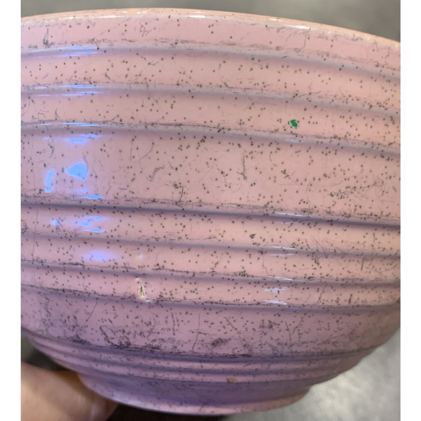 Vtg McCoy Pottery Pink Mixing Bowl Speckled Ribbed Beehive As Is