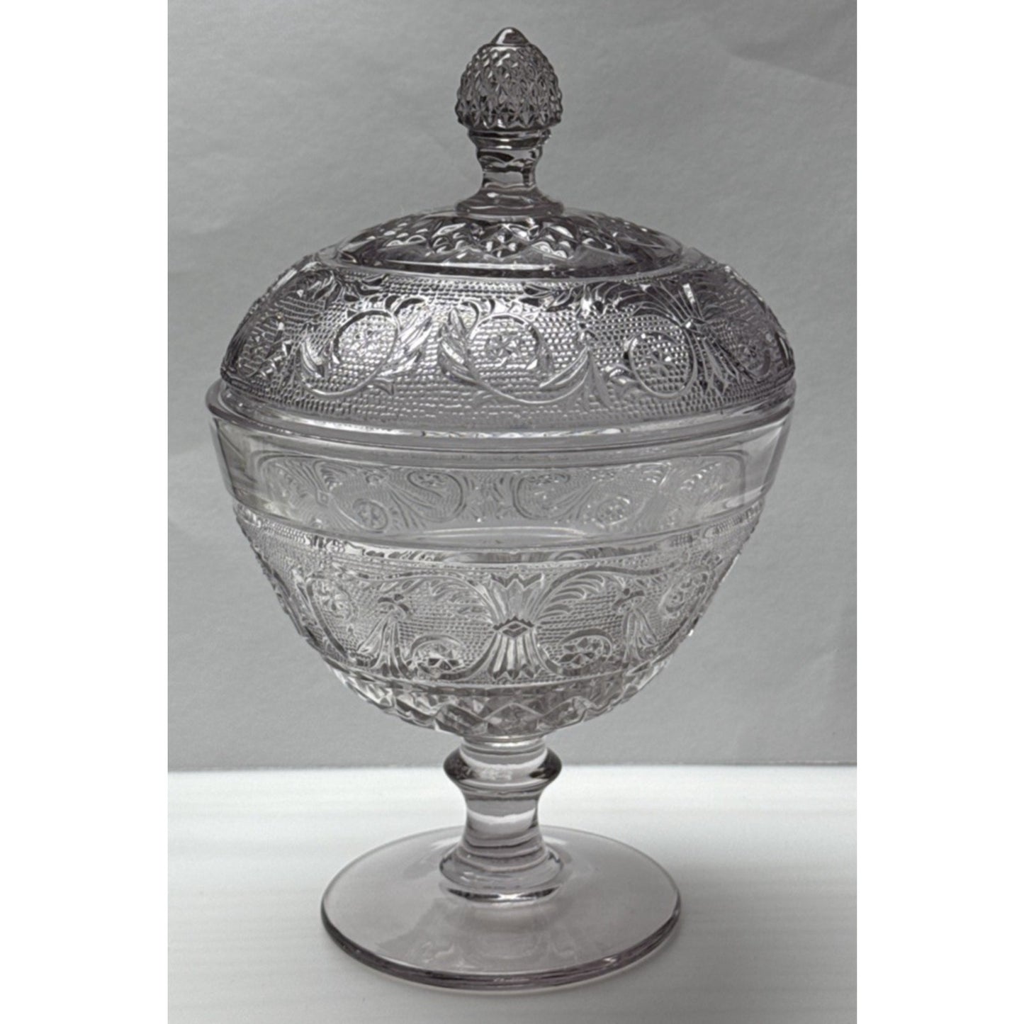 Duncan Miller Sandwich Glass Pale Lavender Lilac Covered Candy Dish Pedestal