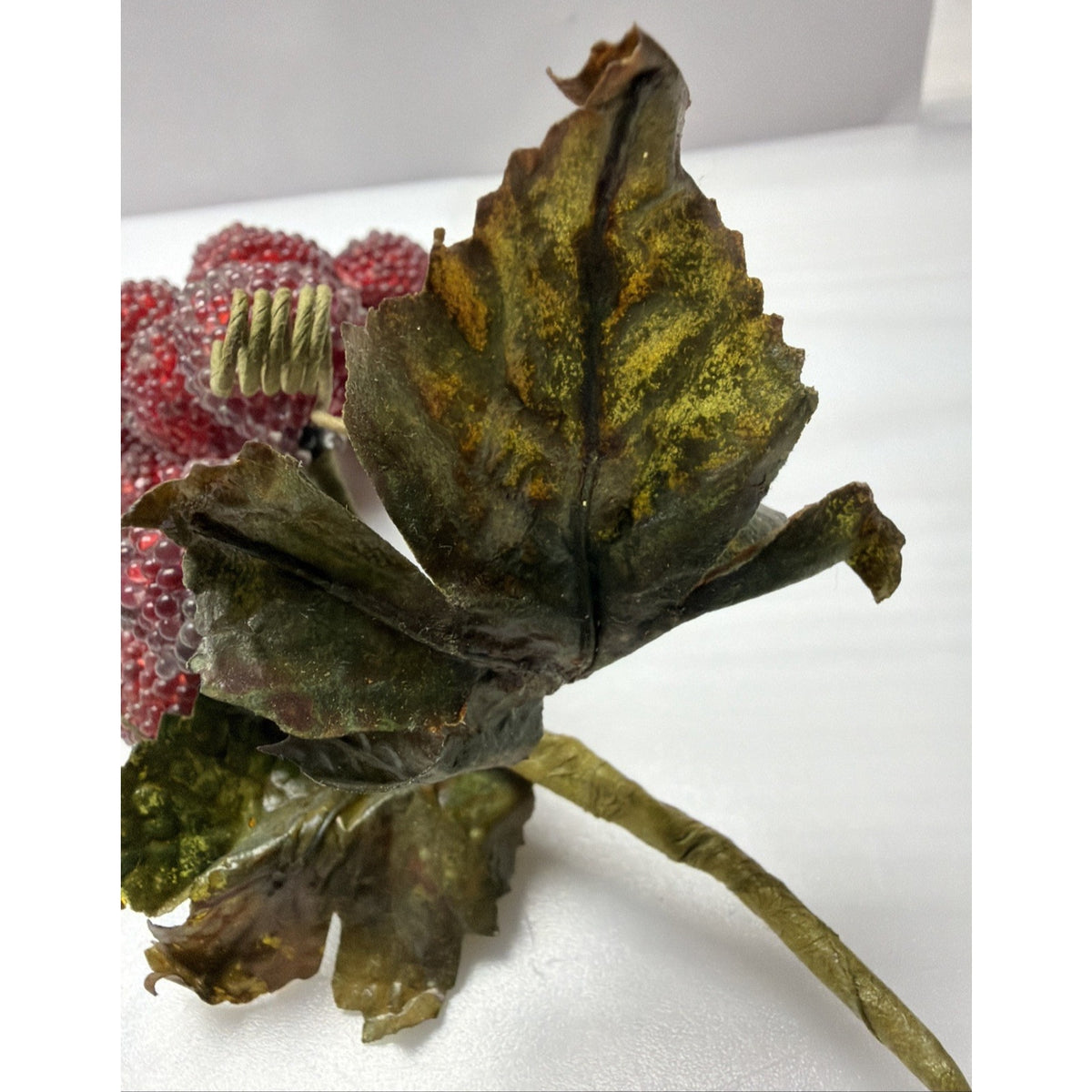 MCM Grape Cluster Glass Beaded Stem Leaves Fruit Red As Is