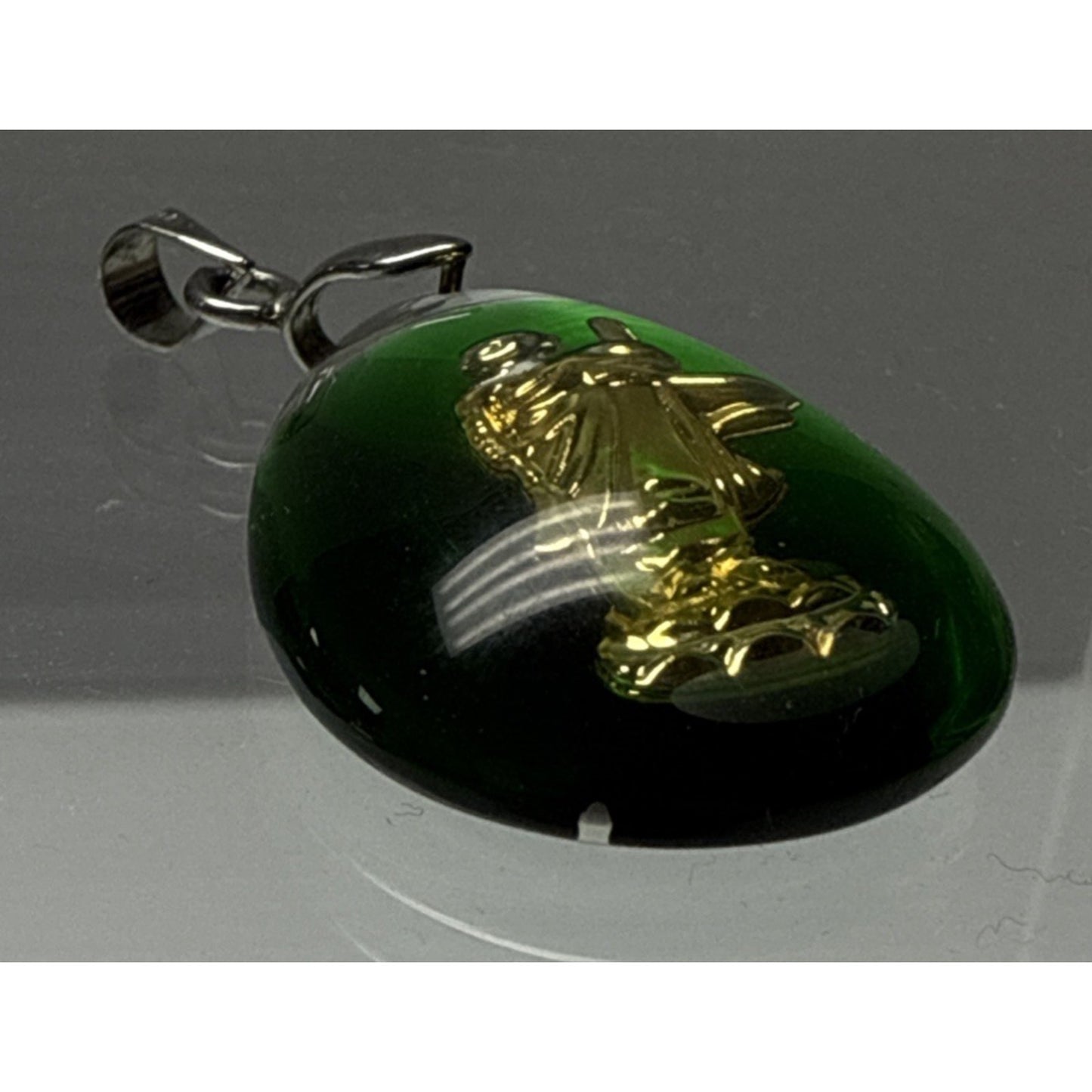 Vintage Green Lucite Resin Encased Gold Buddha 18k GP Amulet Pendant As-Is