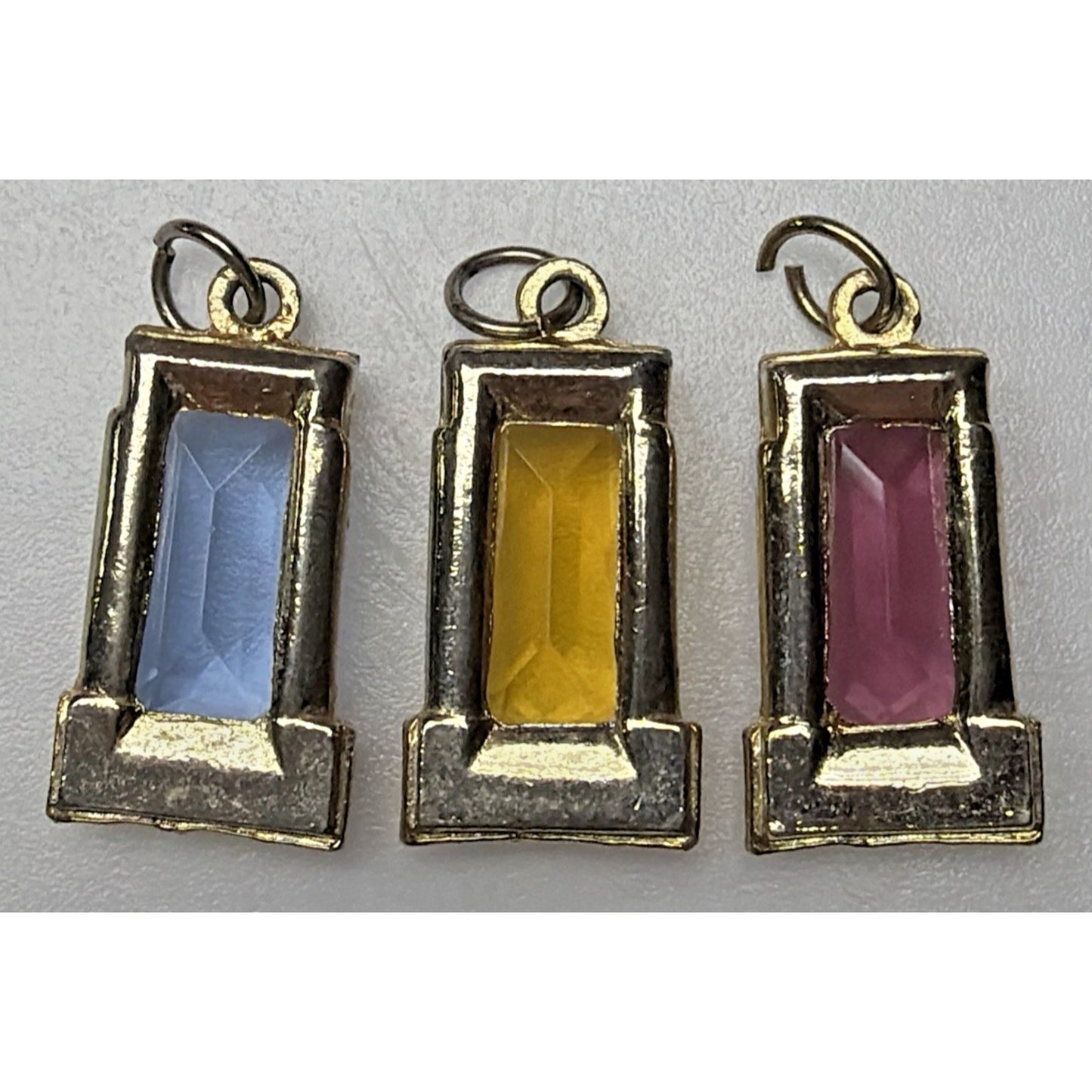 Vtg Lot of 5 Metal Glass Crystal Cut Gemstone Pendant Charms Lantern As Is Read