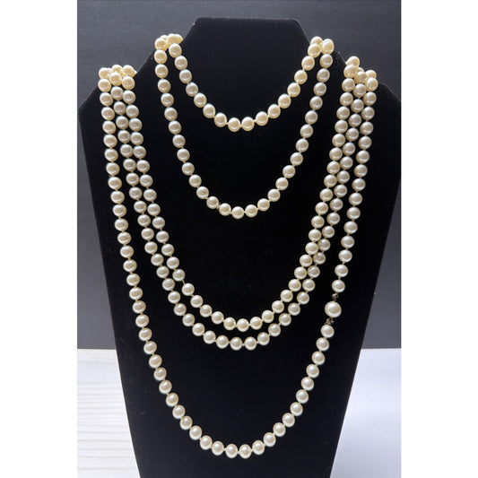 Vintage Long Faux Pearl Necklace Cream Hand Knotted Garland As Is Read