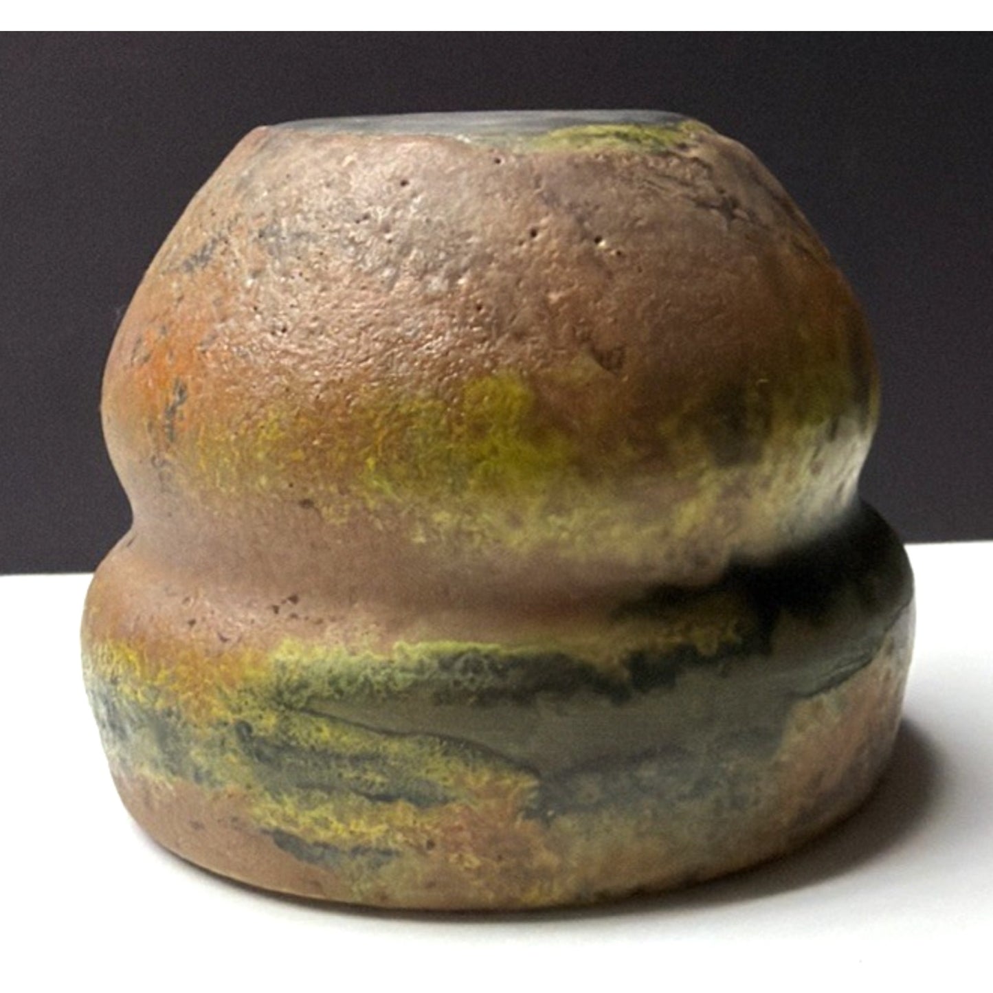Old Raku Studio Art Pottery Glazed Abstract Fired Vase Planter Bowl