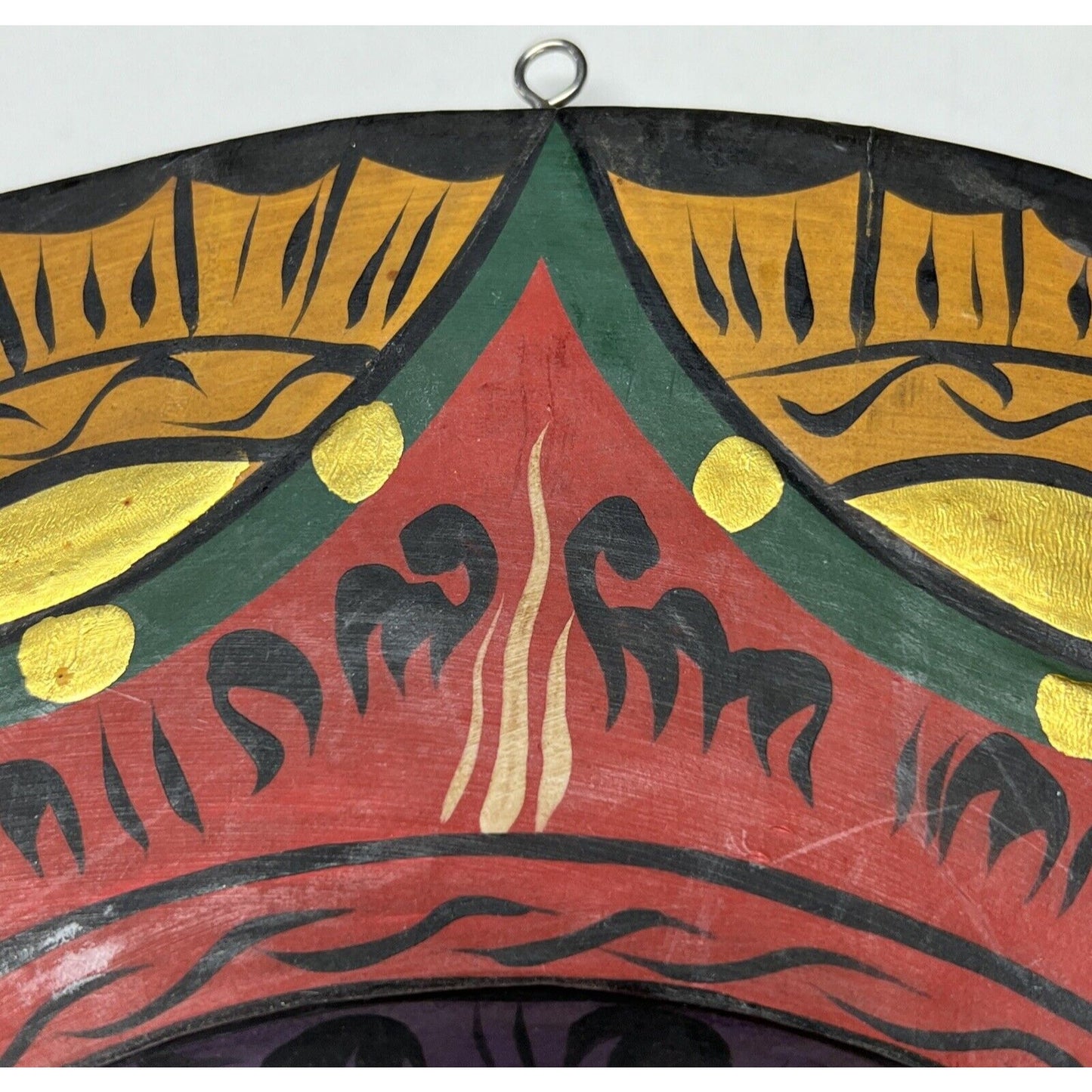 Vintage Folk Art Wood Carved Sun Face Mask Tribal Hand Painted Large