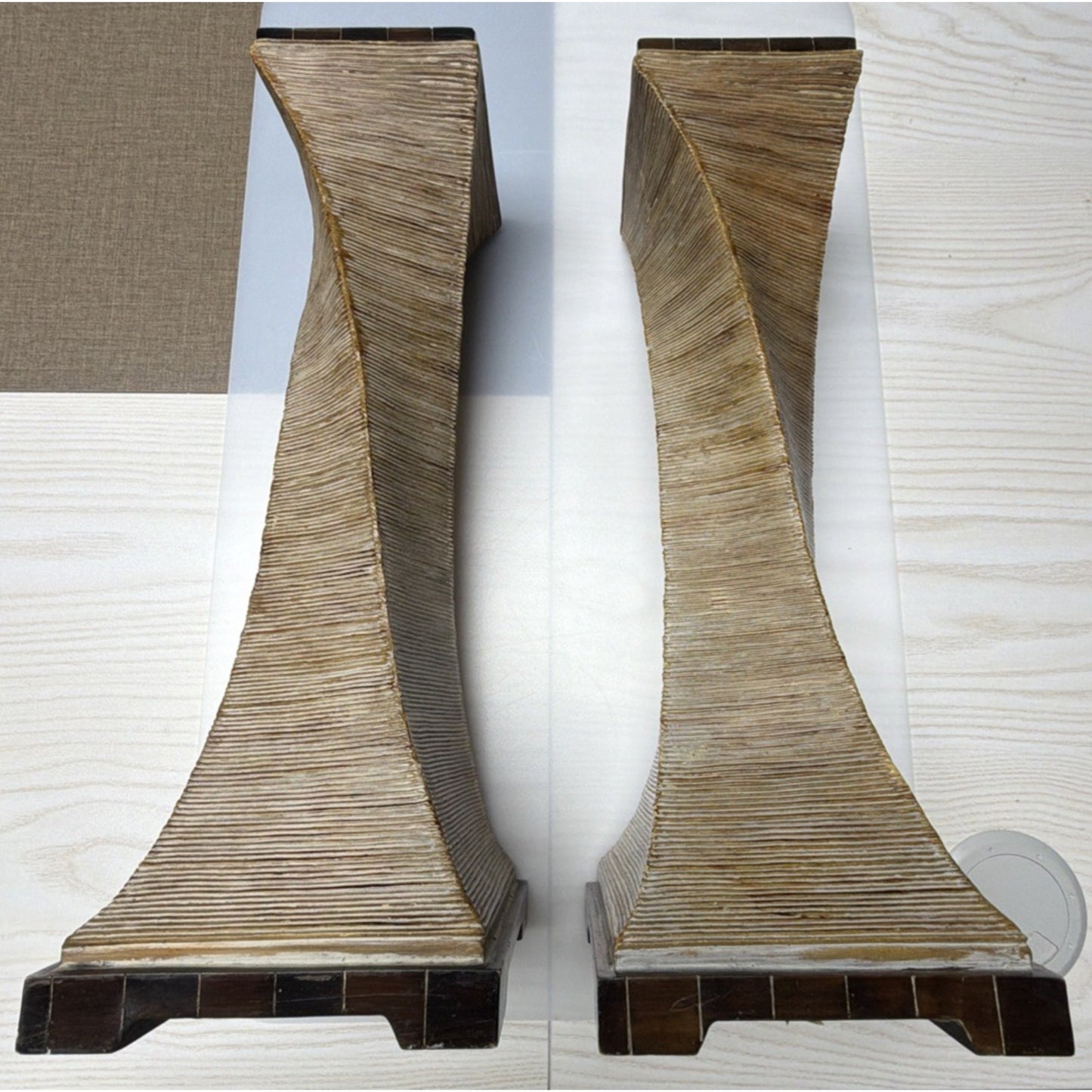 Austin Kinder Collection Twisted Rattan Candle Holders Inlay Tall Pillar As Is