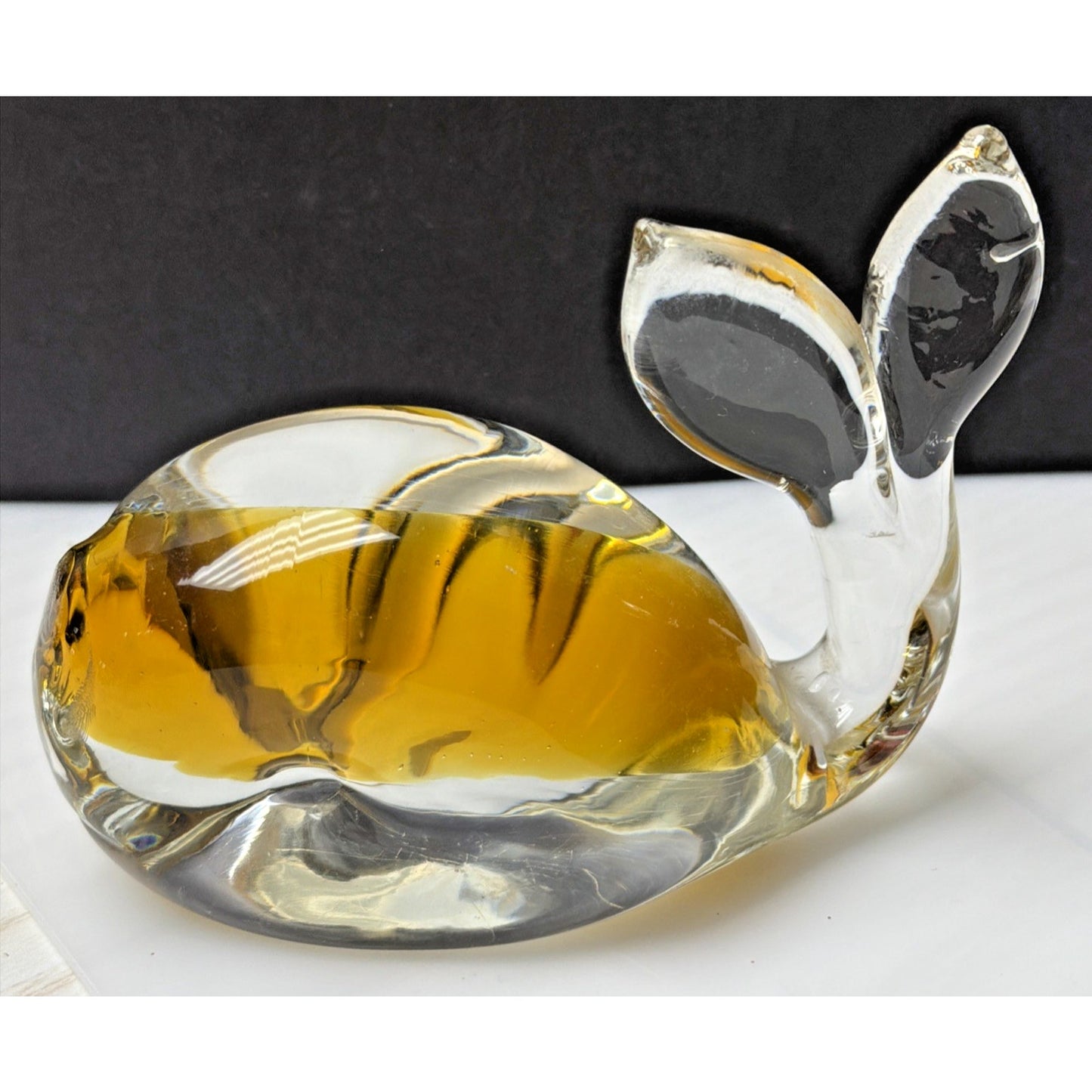 Vintage Pilgrim Art Glass Handblown Cased Amber Clear Whale #954 As Is