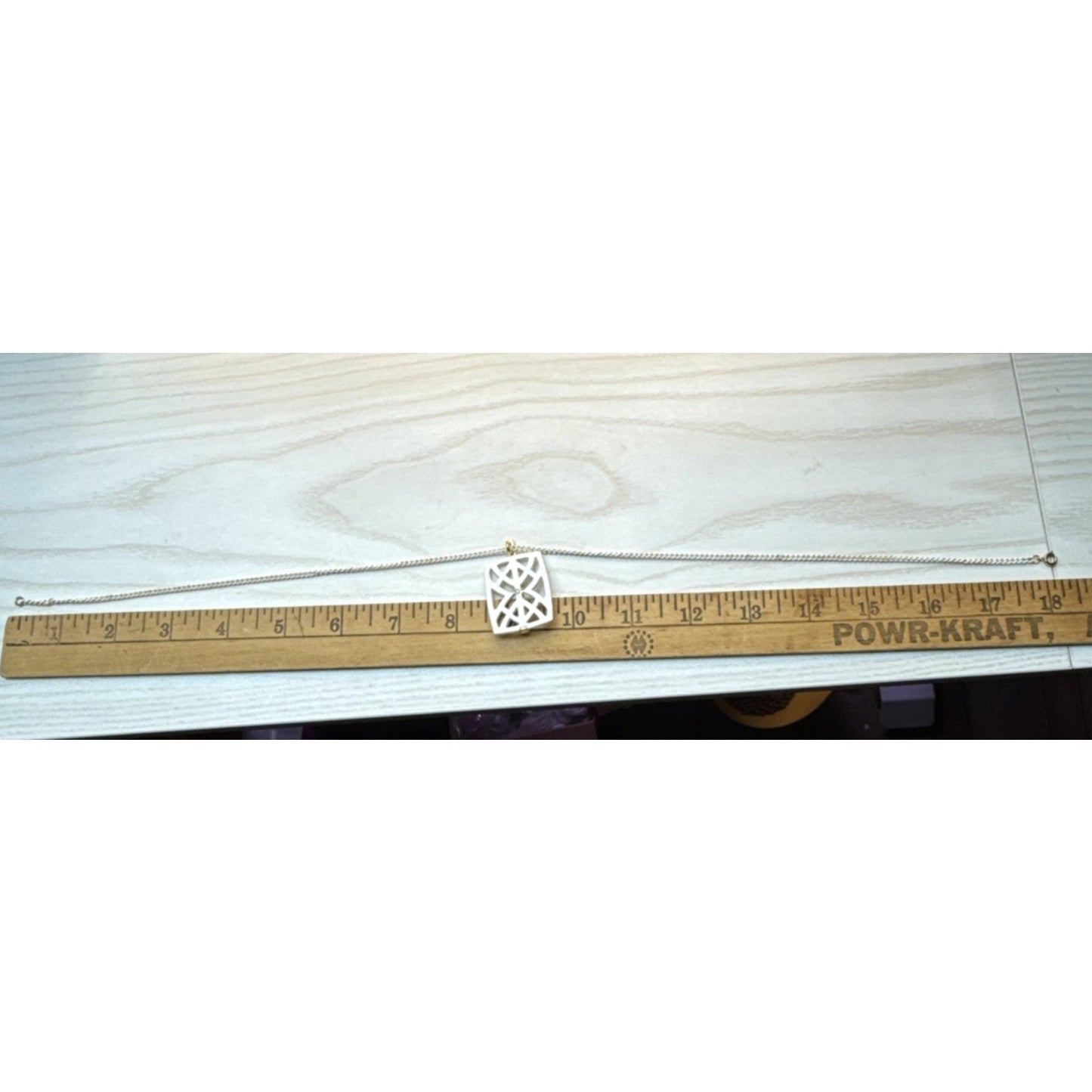 Vintage Crown Trifari Modernist White Enamel Necklace Pendant Gold Geometric