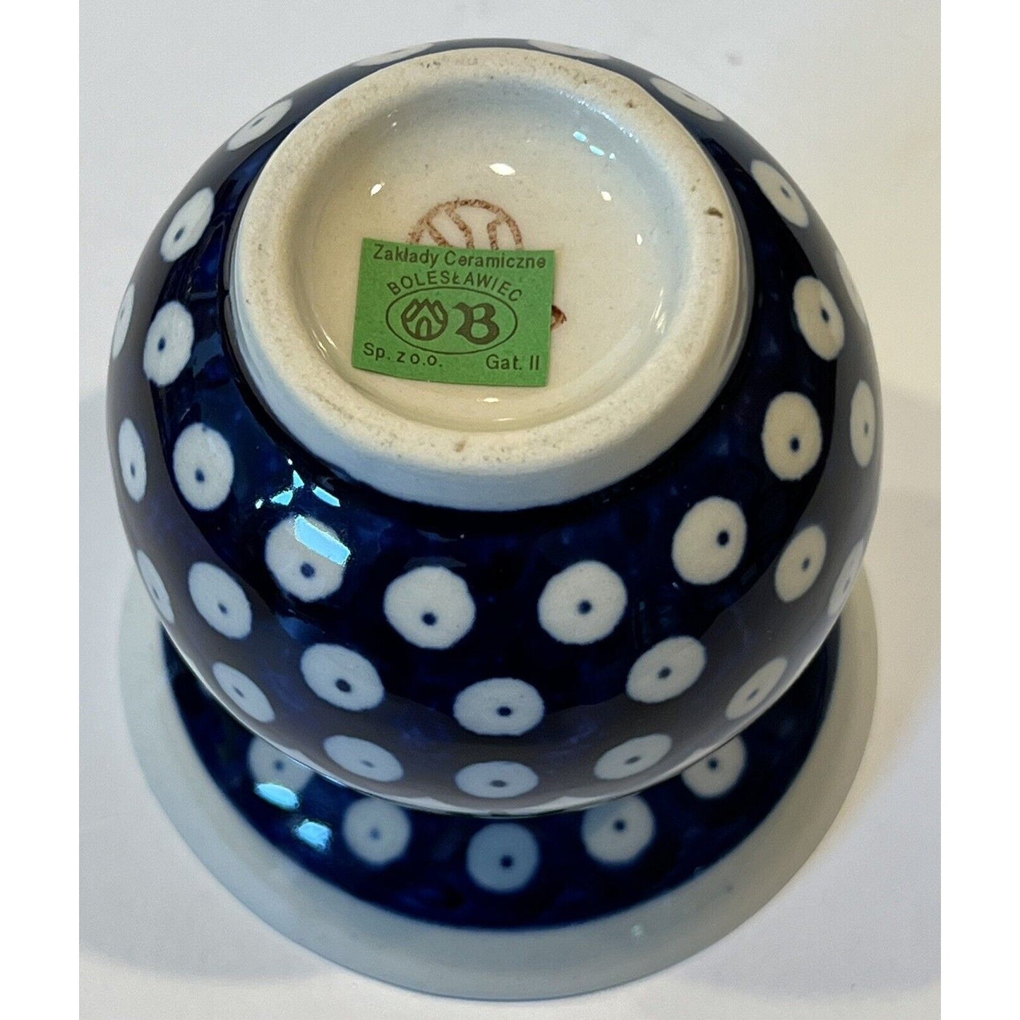 Boleslawiec Hand Made Polish Pottery Vase Blue Flared Rim Peacock Mosquito