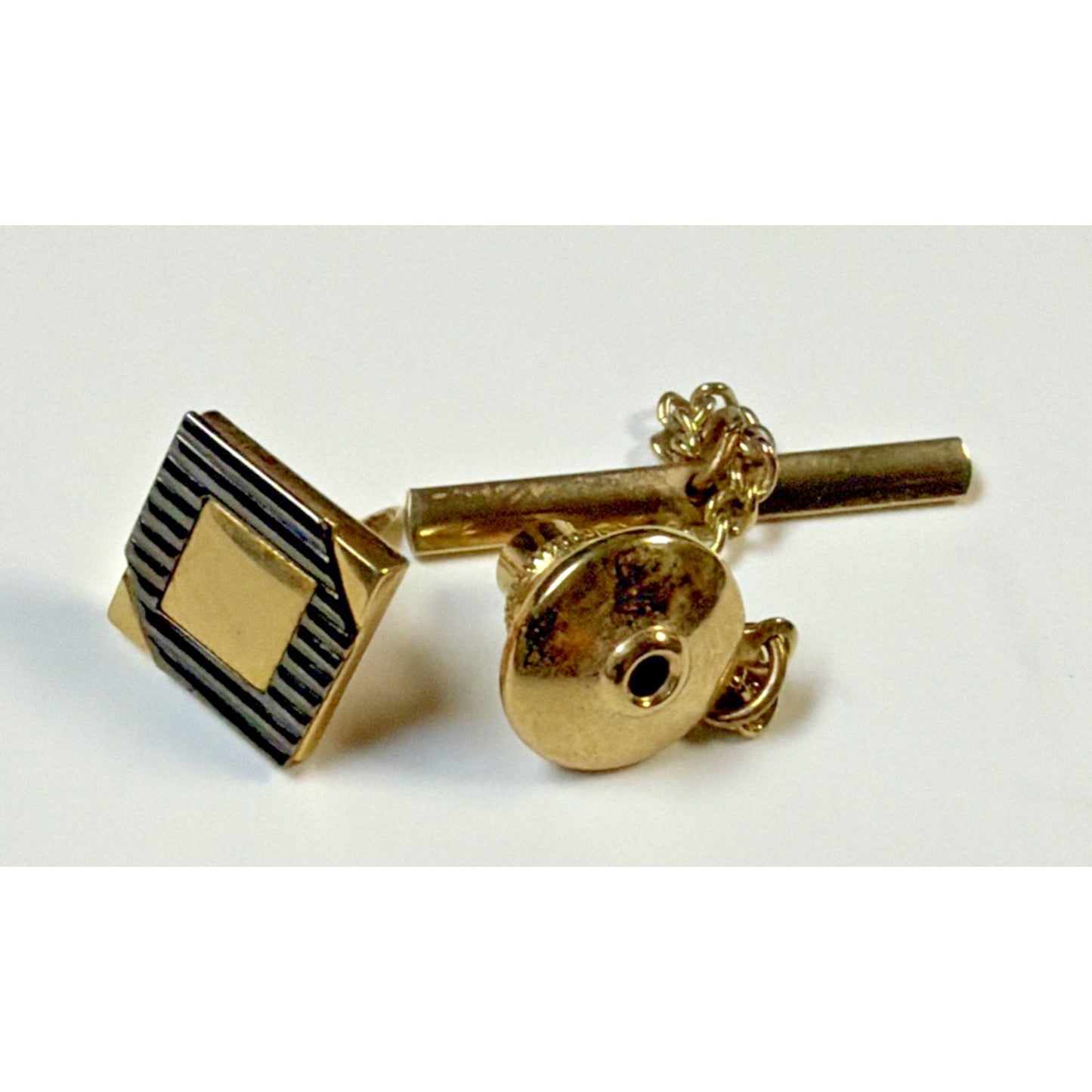 Vintage Pierre Cardin Square Black Lined Gold Tone Tie Bar Pin Tack