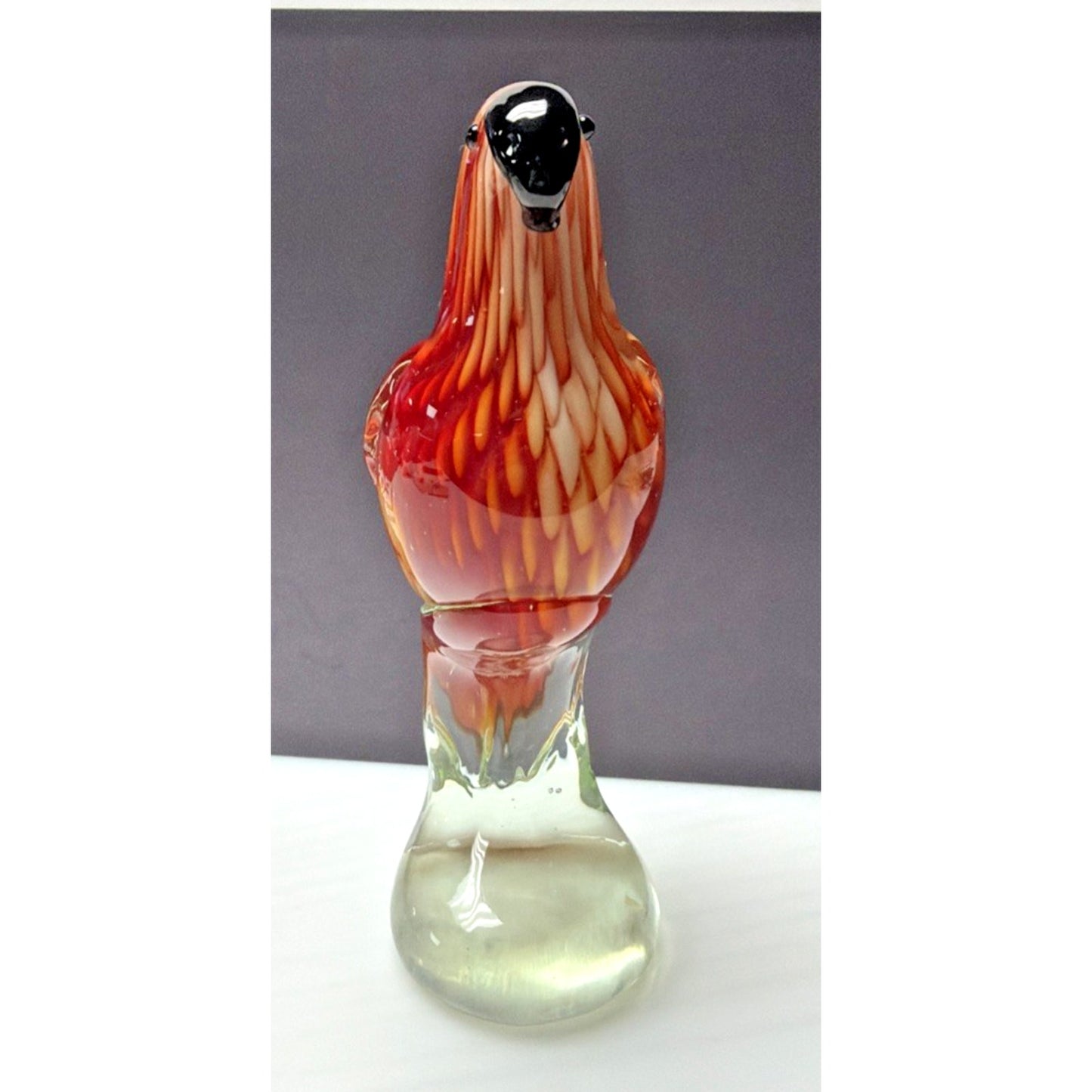Vintage Blown Art Glass Parrot Sculpture Sommerso Bullicante Red White Bubbles