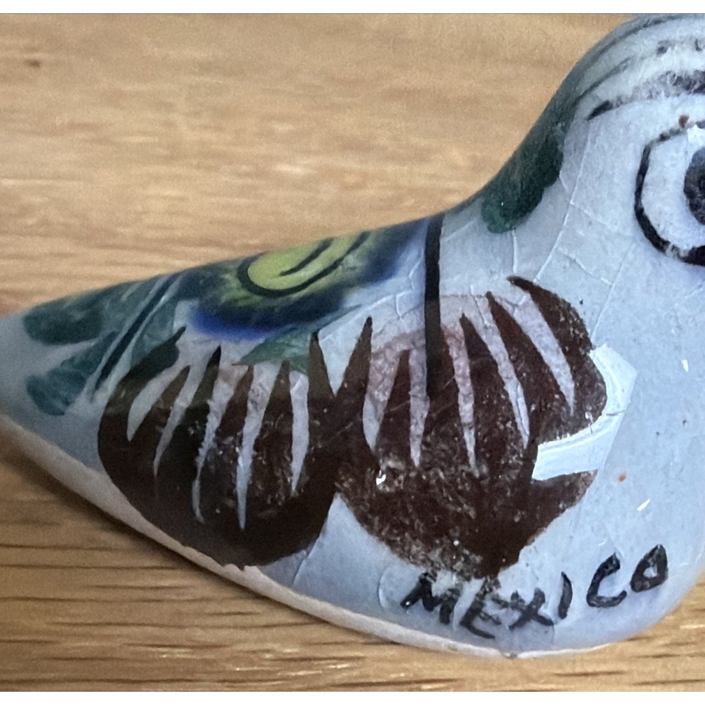 Vtg Mexican Tonala Pottery Mini Bird Hand Painted Glazed Floral Signed As Is