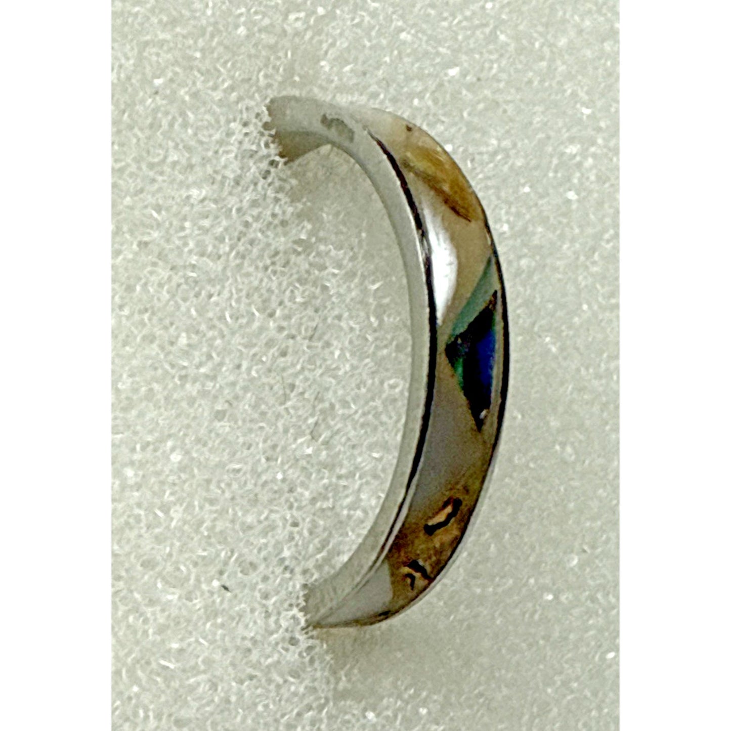 Vtg Southwest Sterling Silver Inlaid Mother of Pearl Ring Zig Zag Sz 5.5 As Is