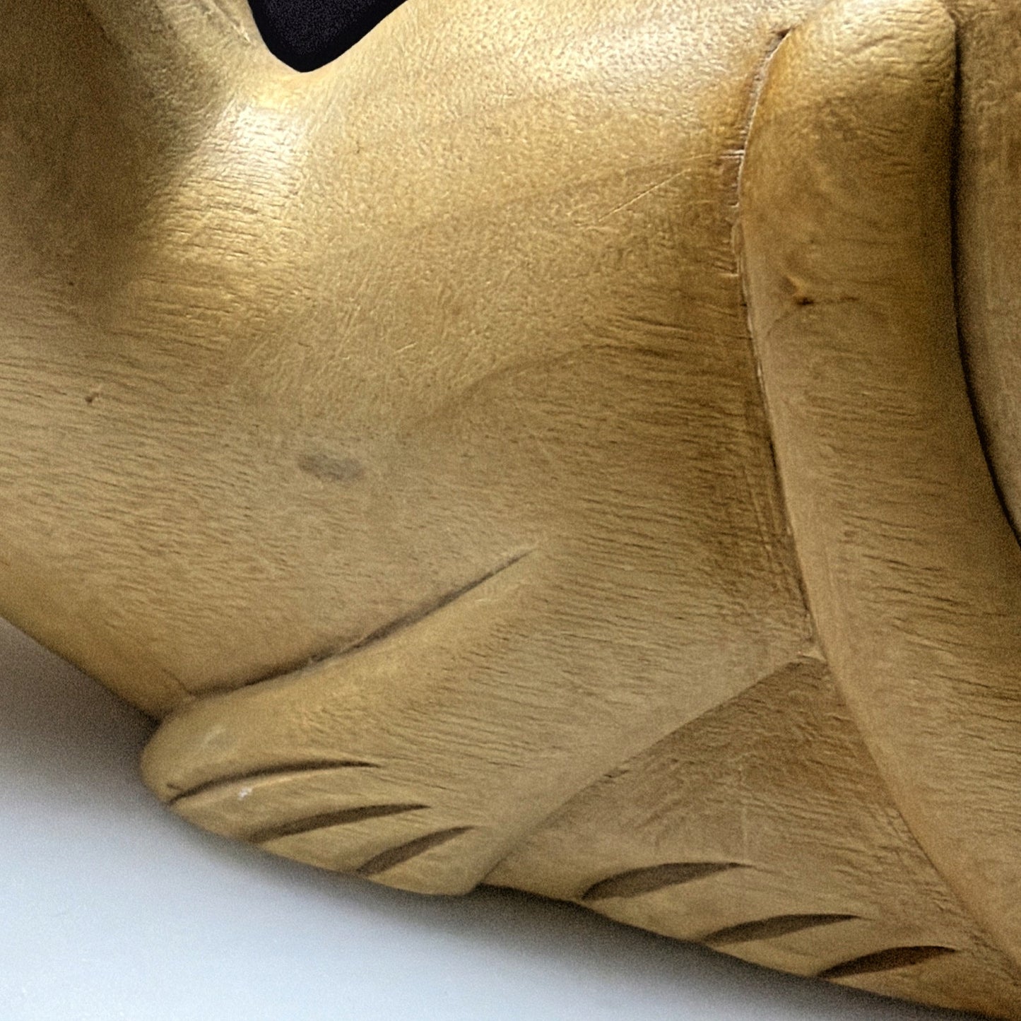Folk Art Whimsey Hand Carved Solid Wood Cat Figurine Crouched Statue