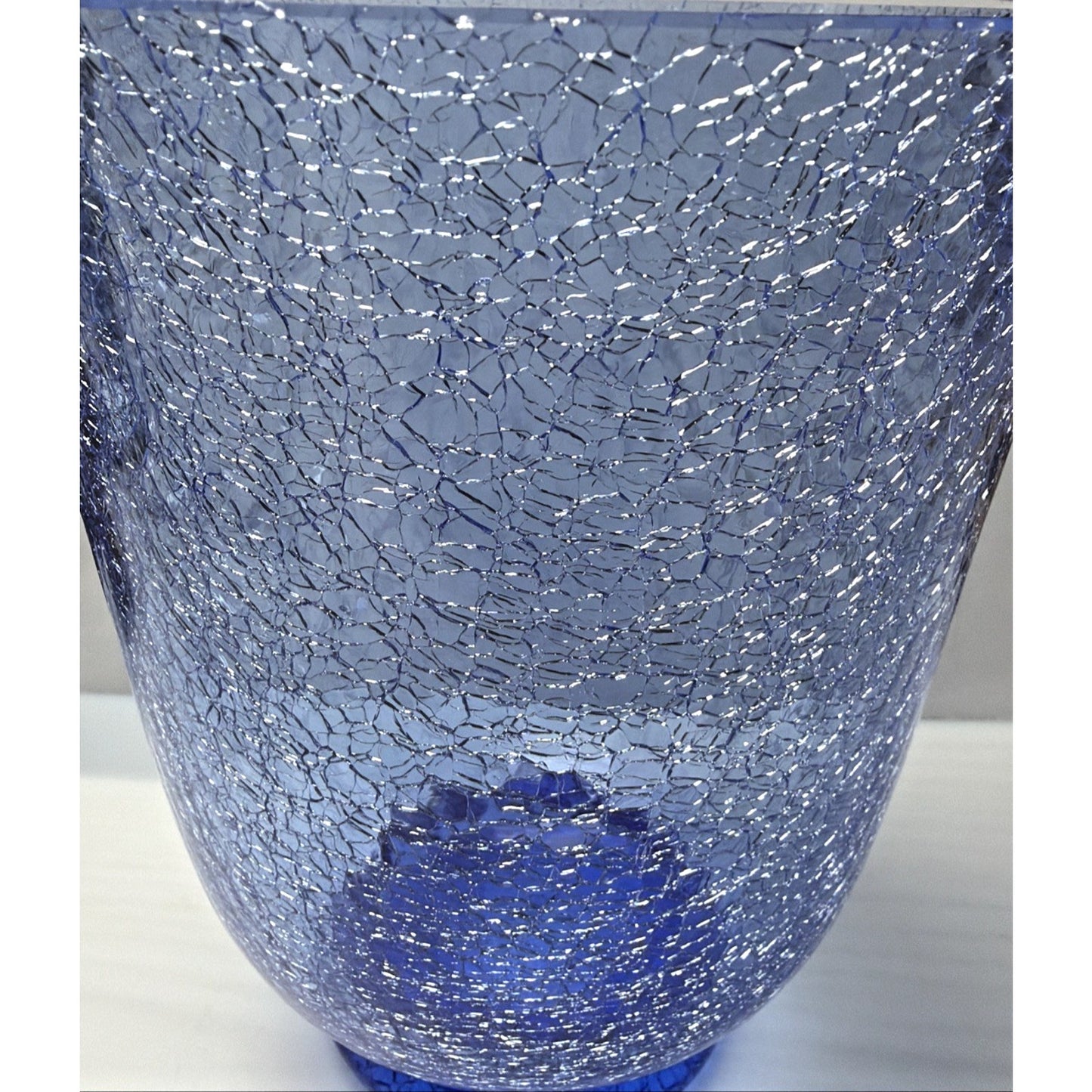 Vintage Bohemia Czech Blue Crackle Glass Crystal Vase