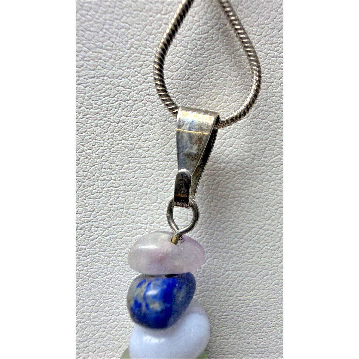 Vtg Semi Precious Stacked Stone Pendant Sterling Silver 18 Inch Chain Necklace