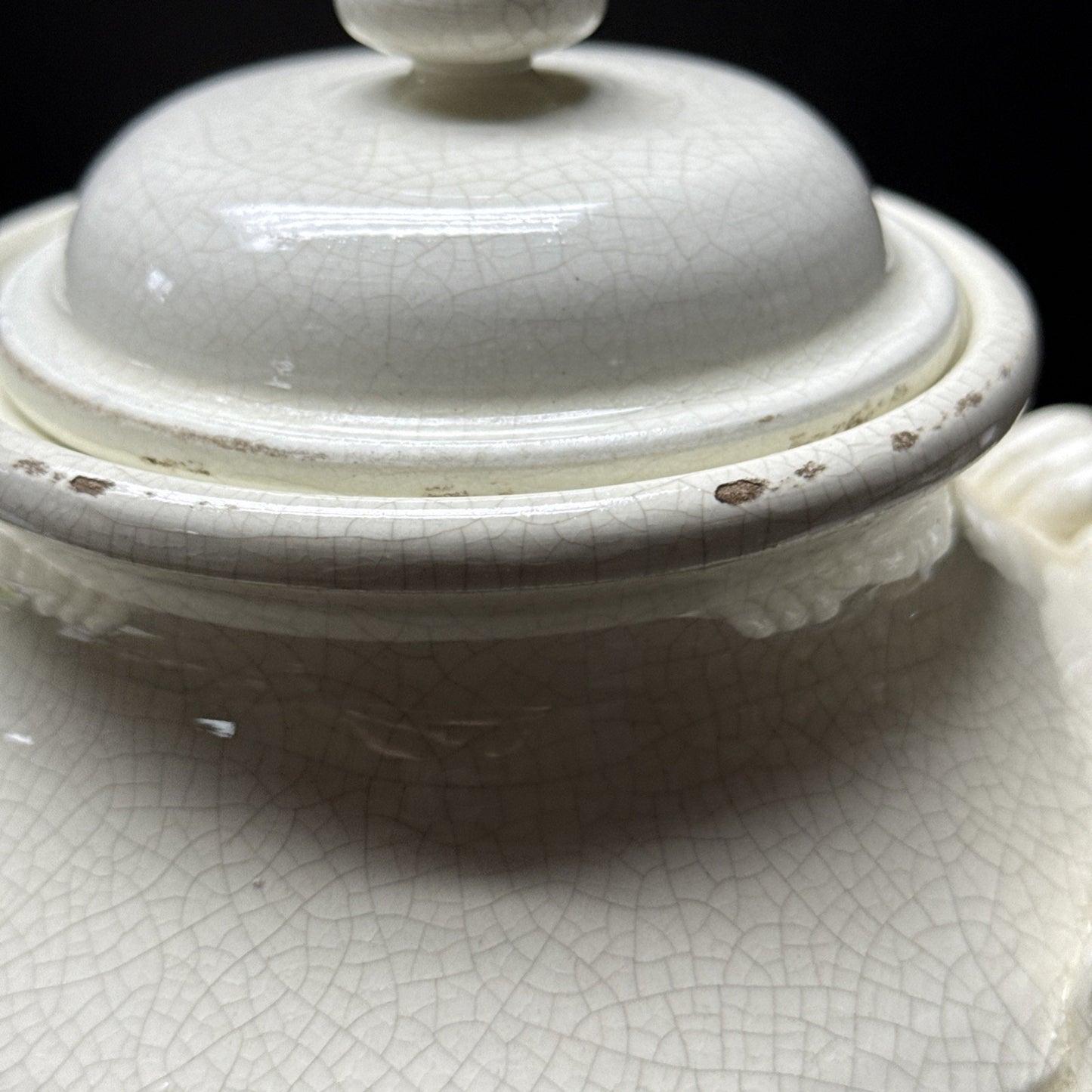 Vintage Leona Lavorato A Mano Italy Crackle Glaze Cream Canister Jar 9.25" As-Is