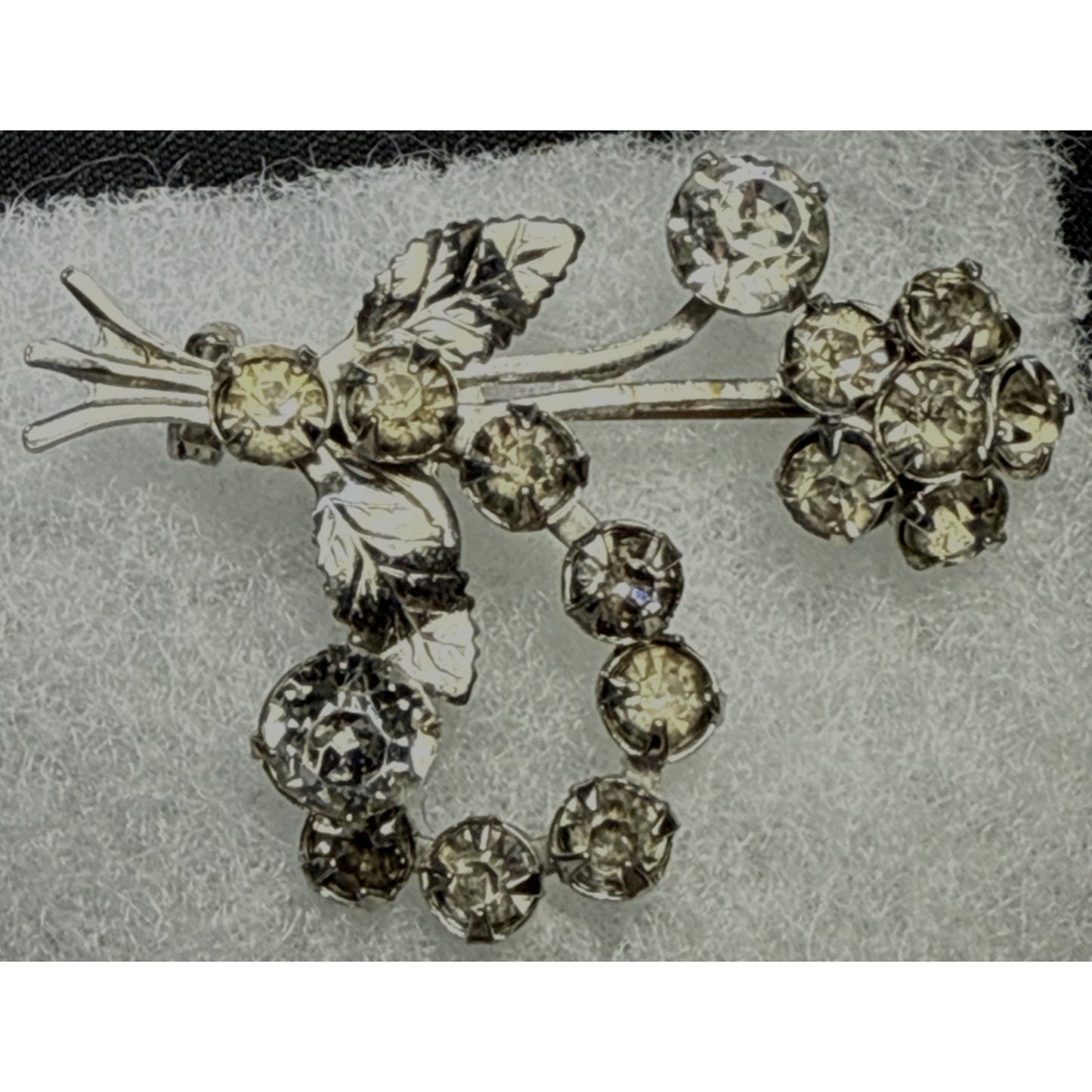 Art Deco Flower Bouquet Floral Spray Faceted Rhinestone Pendant Brooch