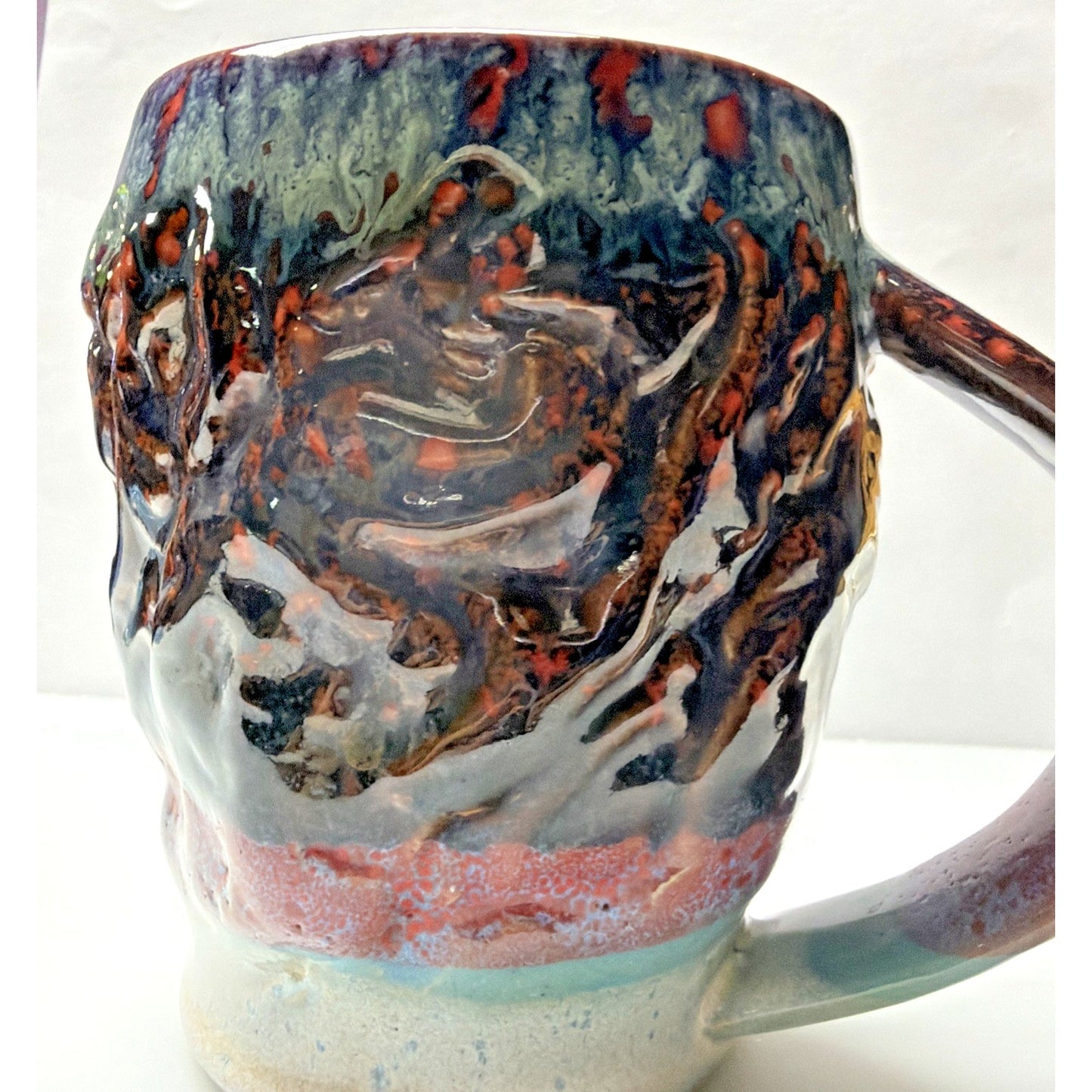 Vintage Studio Art Pottery Mug Glazed Twisted Handle Brown Blue Glazed Signed